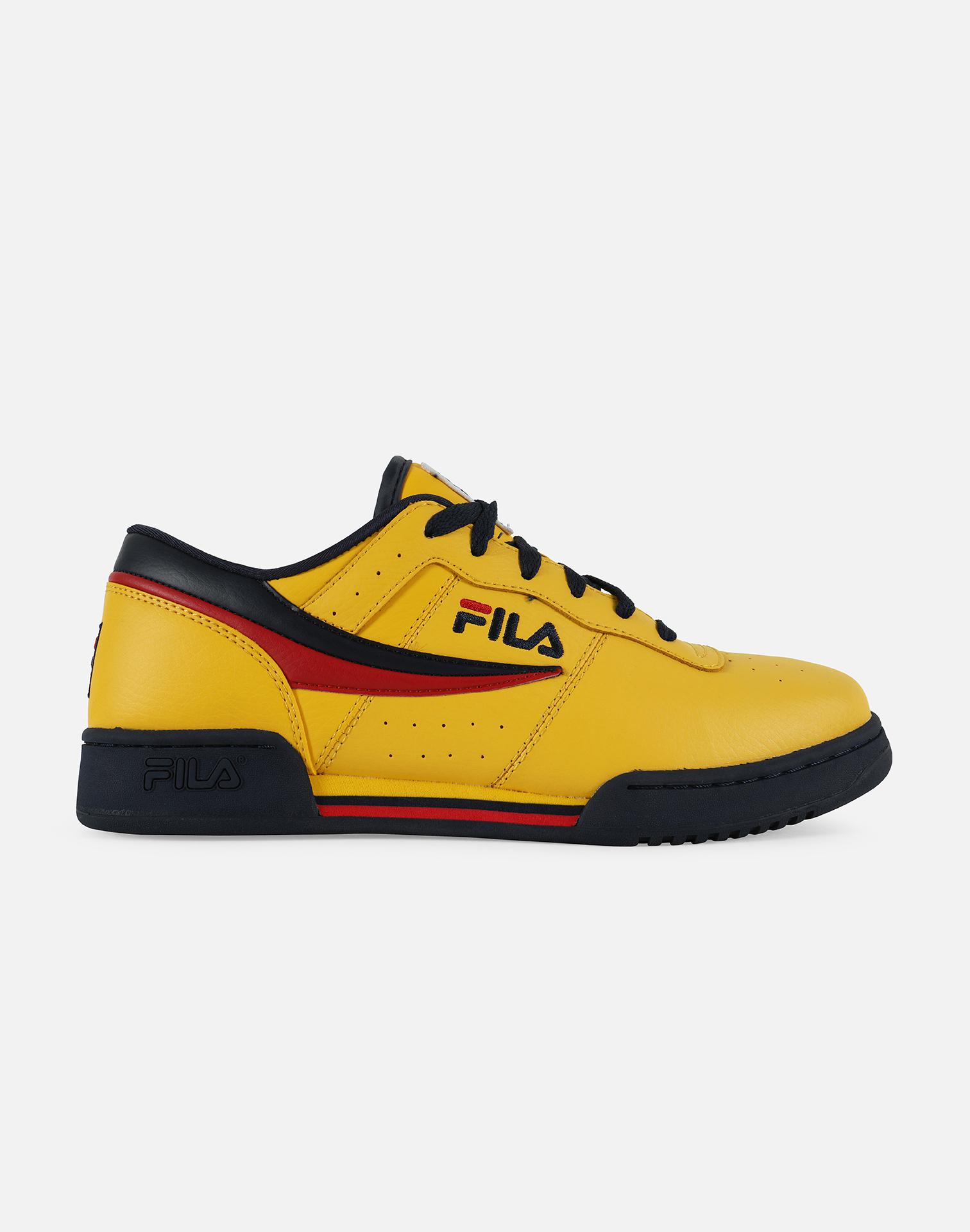 blue and yellow fila shoes