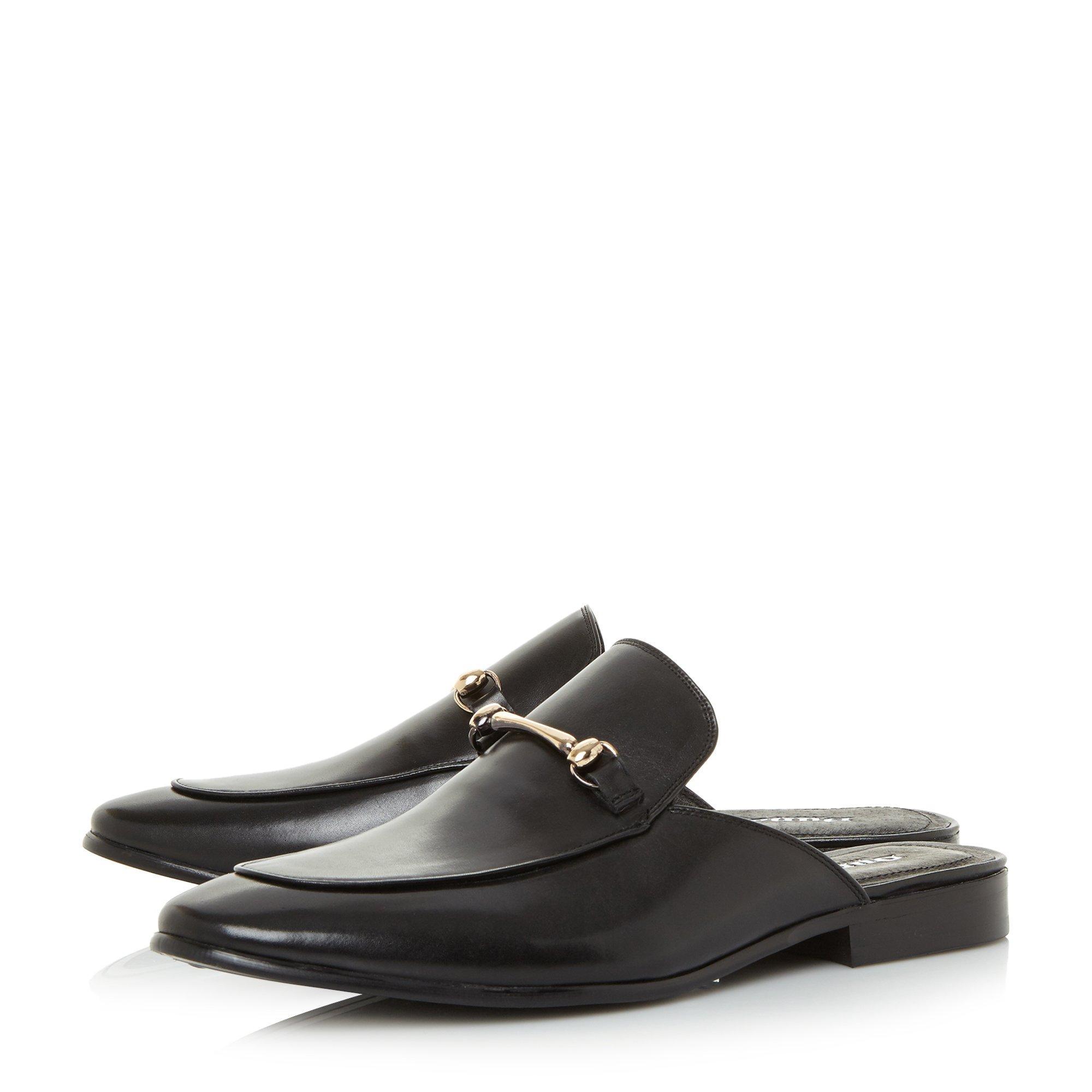 Dune Leather Black 'poseidon' Metal Saddle Trim Backless Loafers Shoes ...