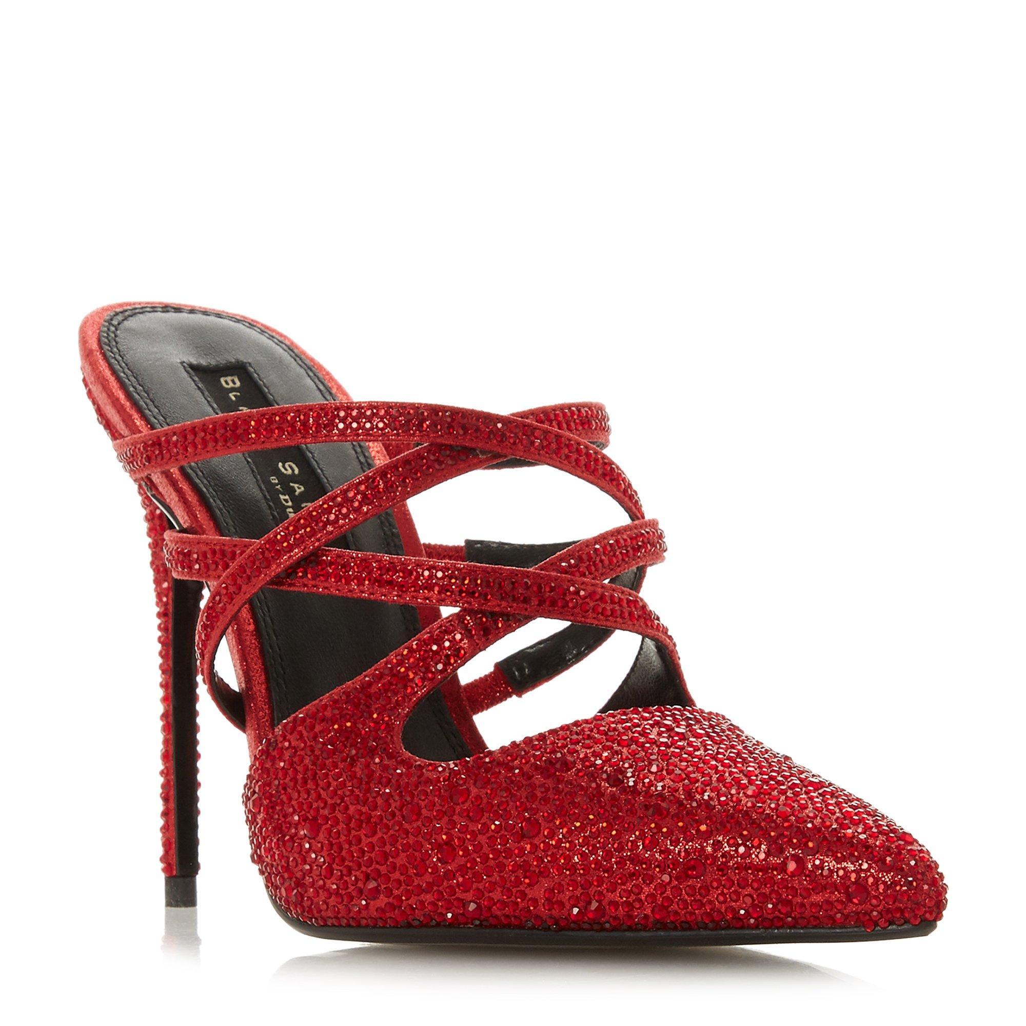 Dune Leather Charlotta Embellished High Heel Mule Court Shoes in Red - Lyst