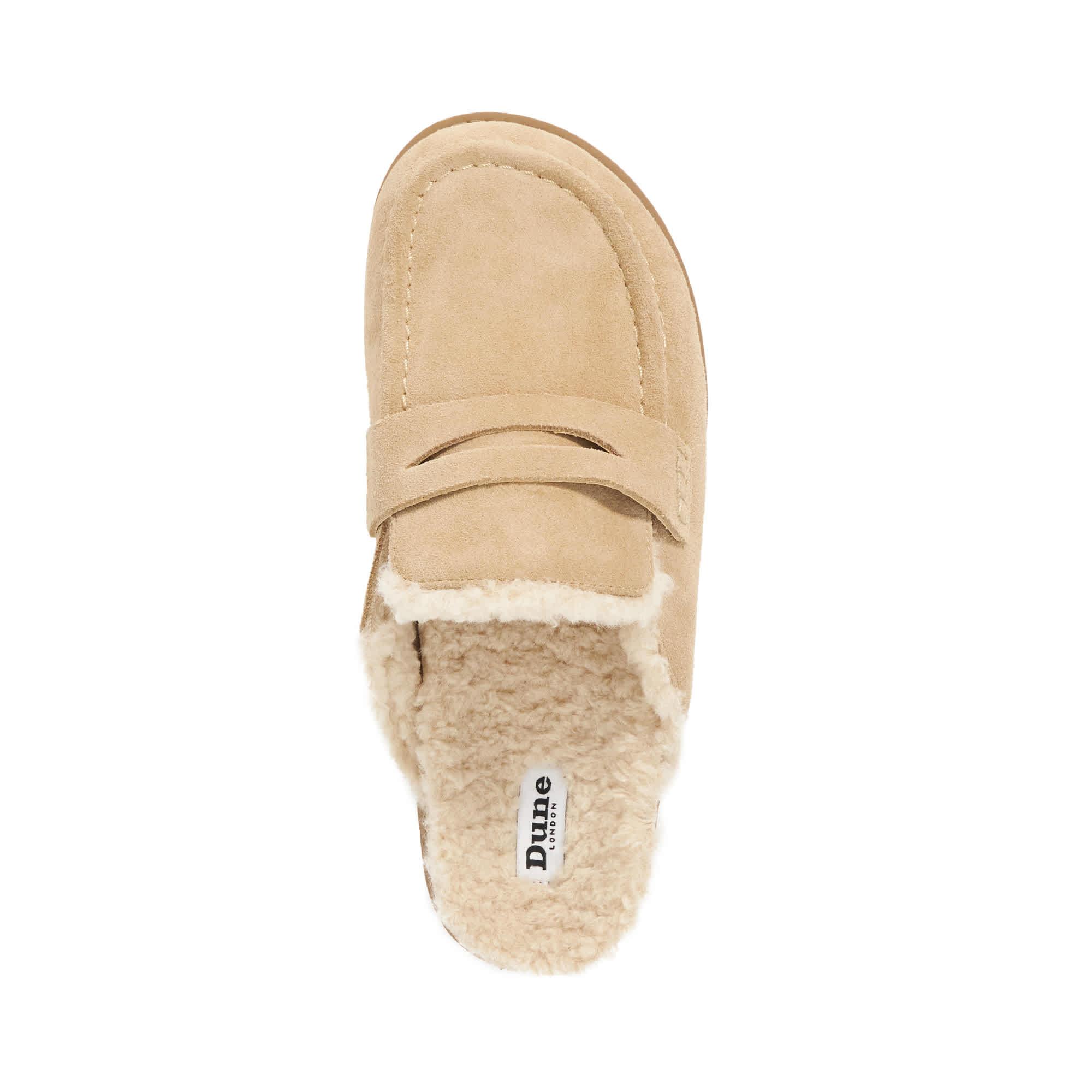 Dune Goldys Faux Shearling Lined Backless Mule Suede Loafers in