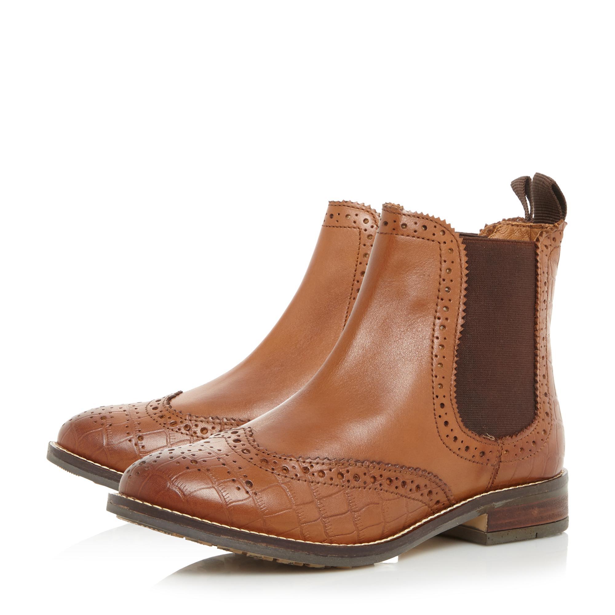 Dune Leather Tan W Quentons Wide Fit Brogue Detail Chelsea Boots In Brown Lyst