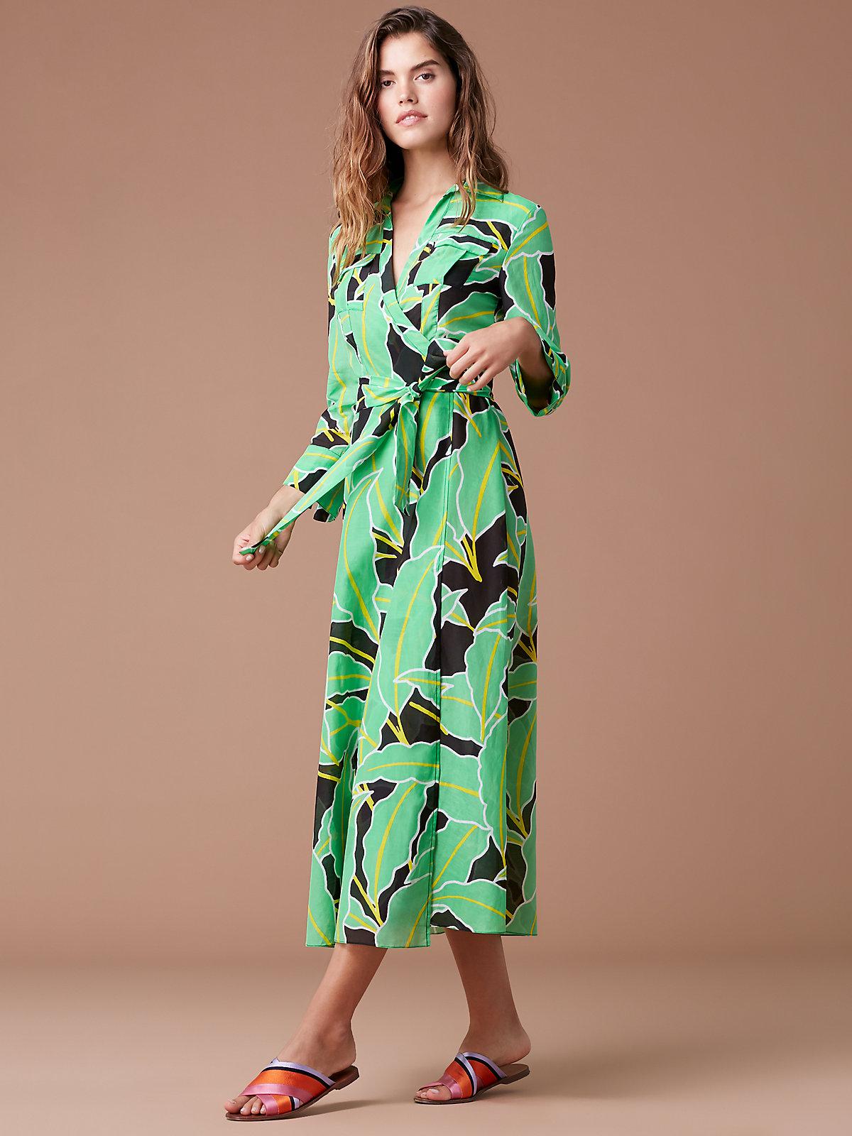 Diane von Furstenberg Cotton Collared Wrap Dress Cover-up in Green ...