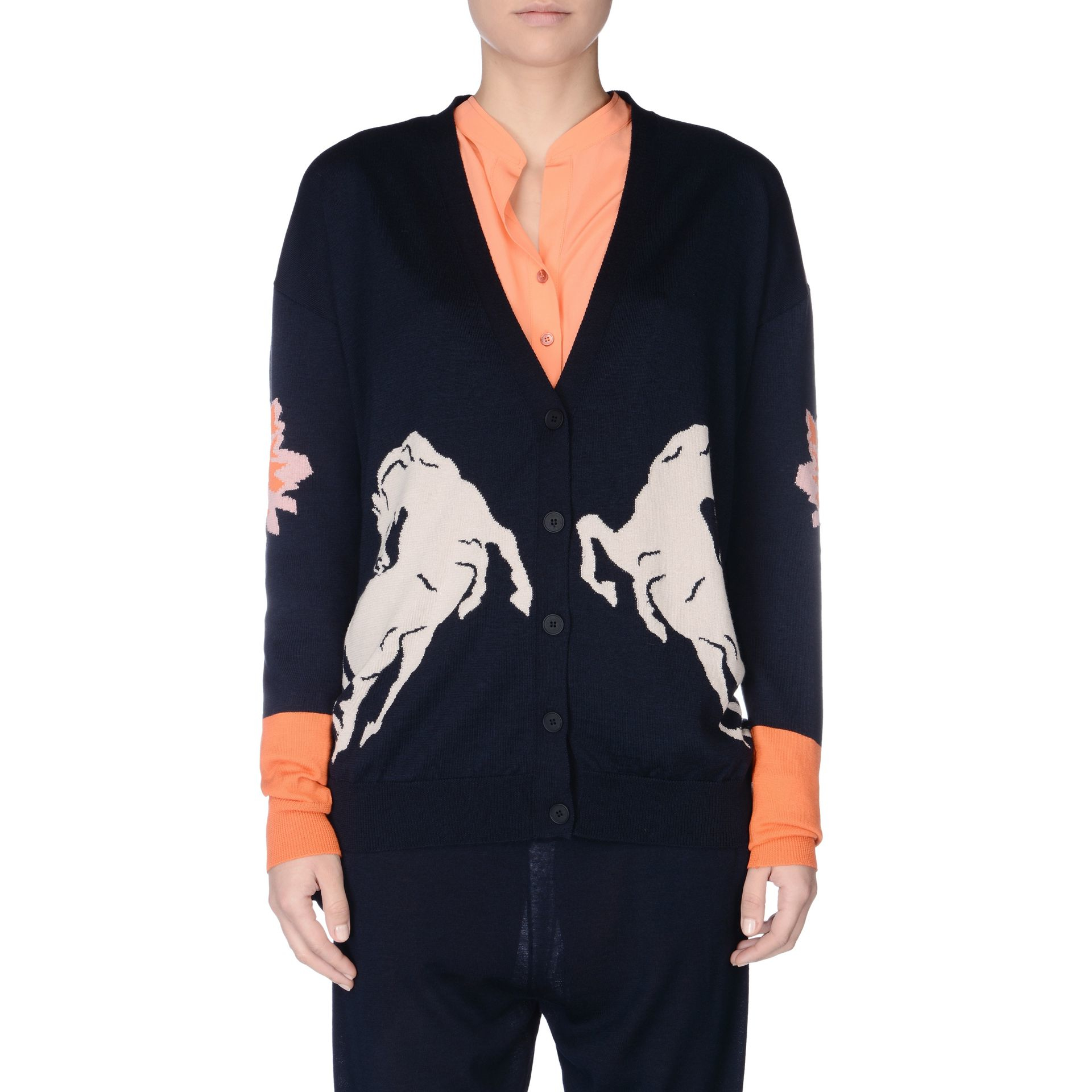 Stella McCartney Wool Horse Print Cardigan in Midnight (Blue) | Lyst
