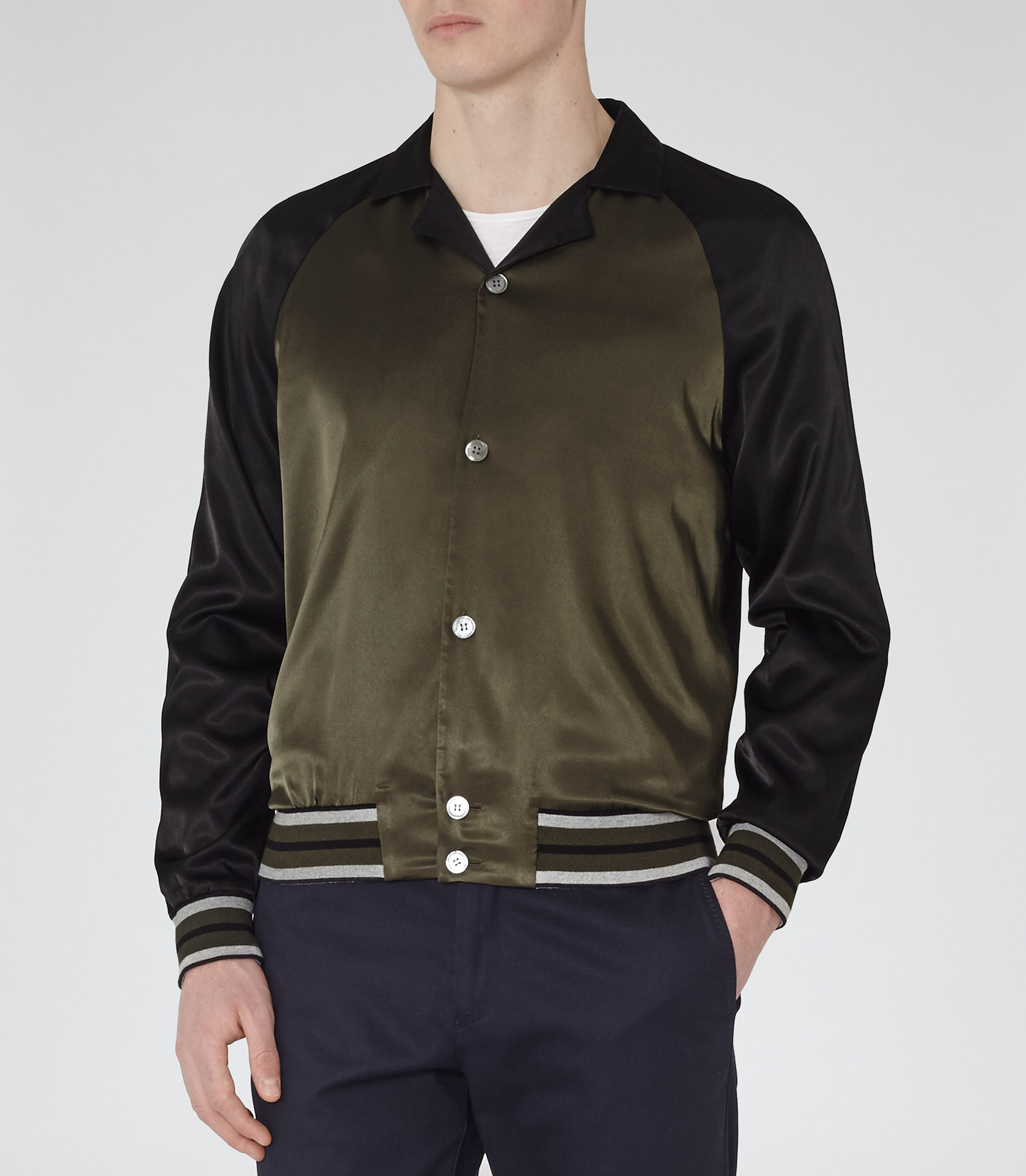 Reiss Tropic Contrast Bowling Jacket in Green for Men Lyst