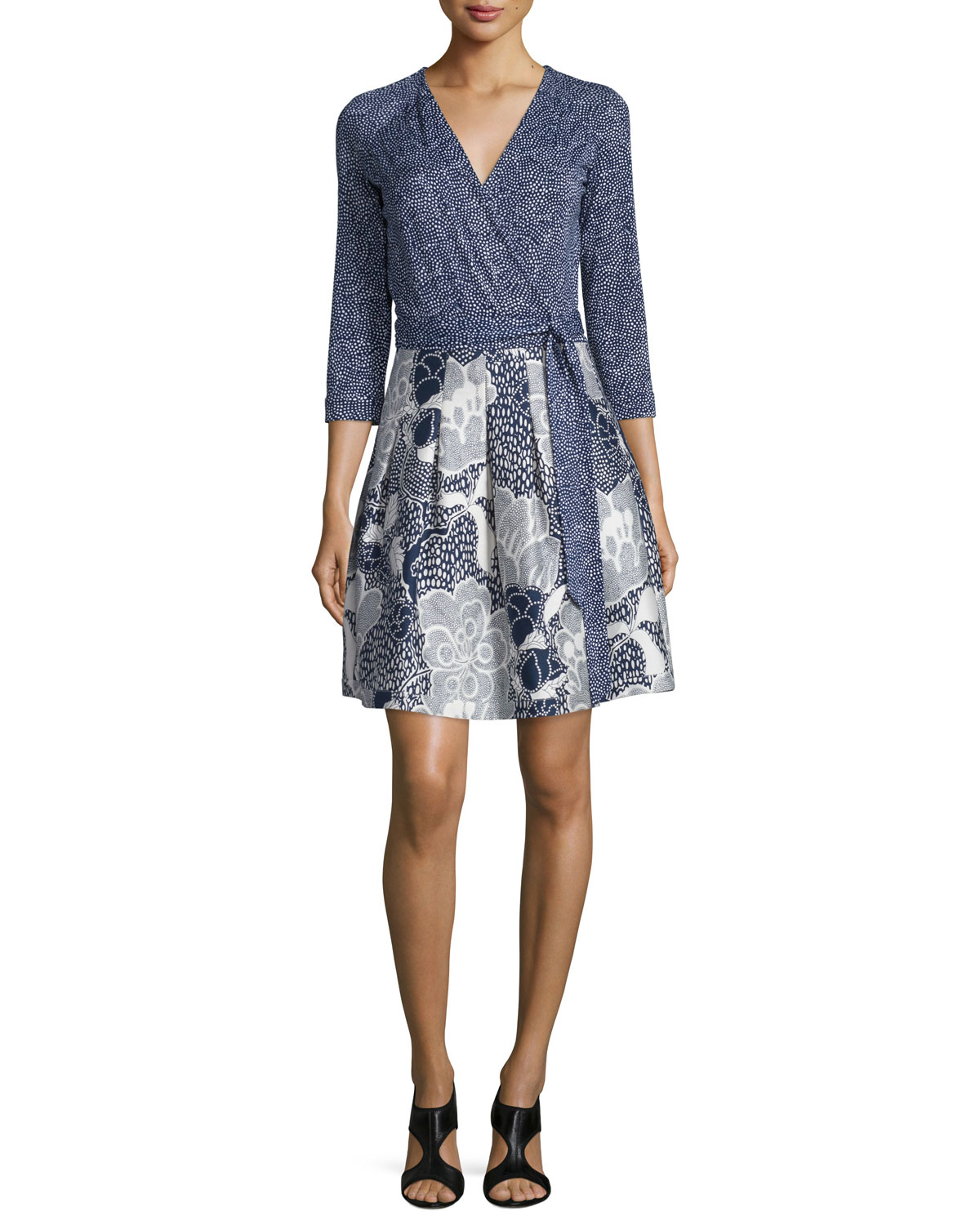 Diane von Furstenberg Dvf Jewel Silk Combo Wrap Dress in Blue Lyst