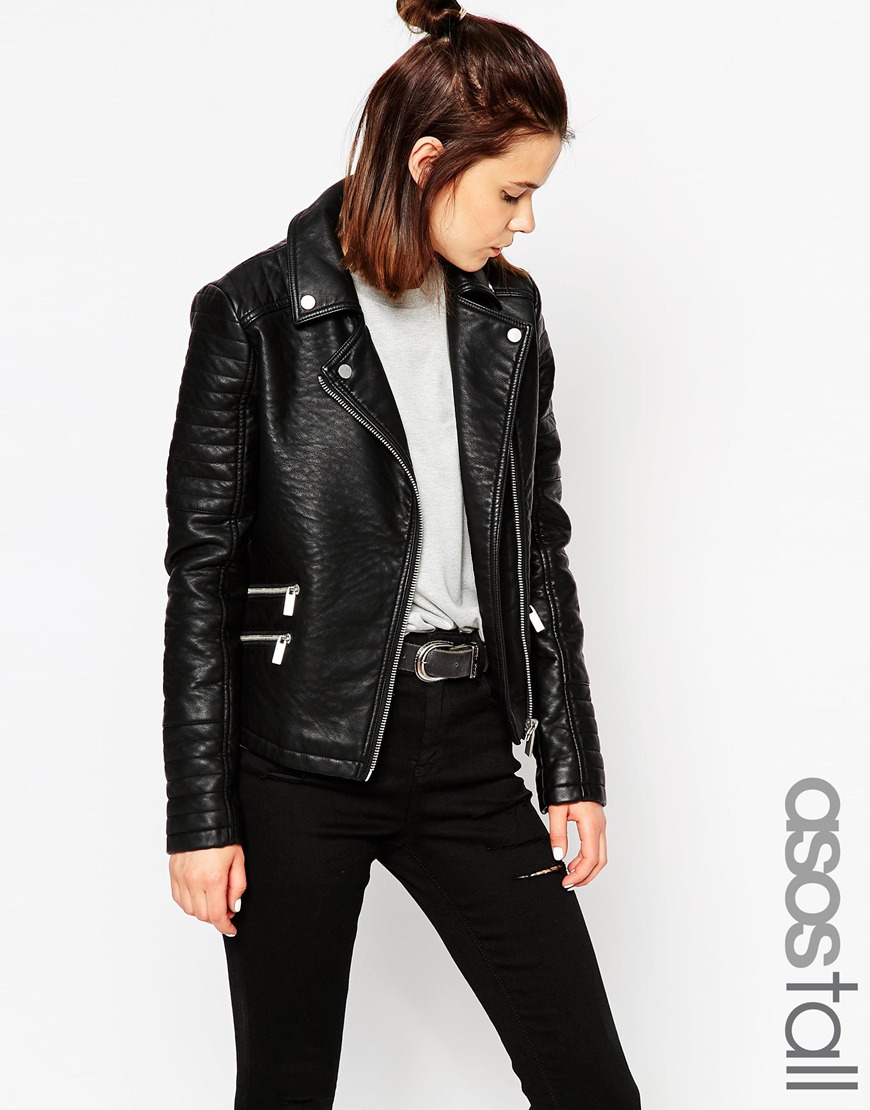 Asos Textured Biker Jacket With Zip Detail Black