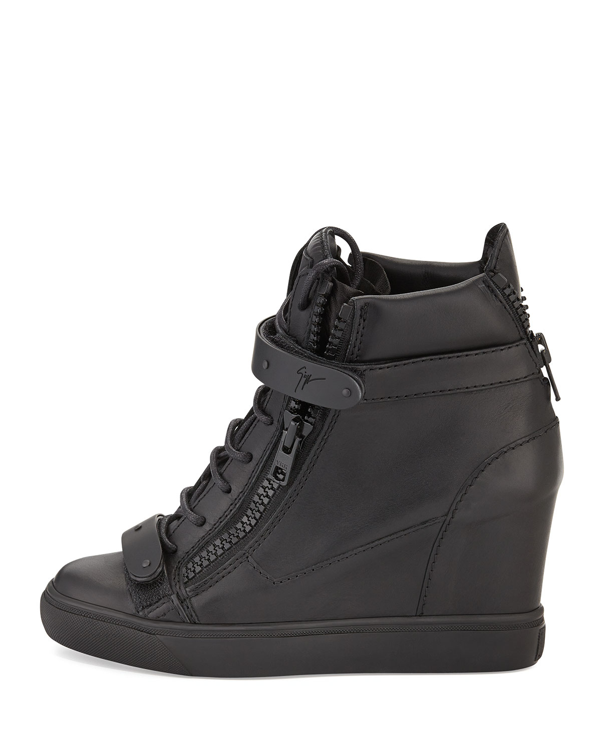 black leather wedge sneaker
