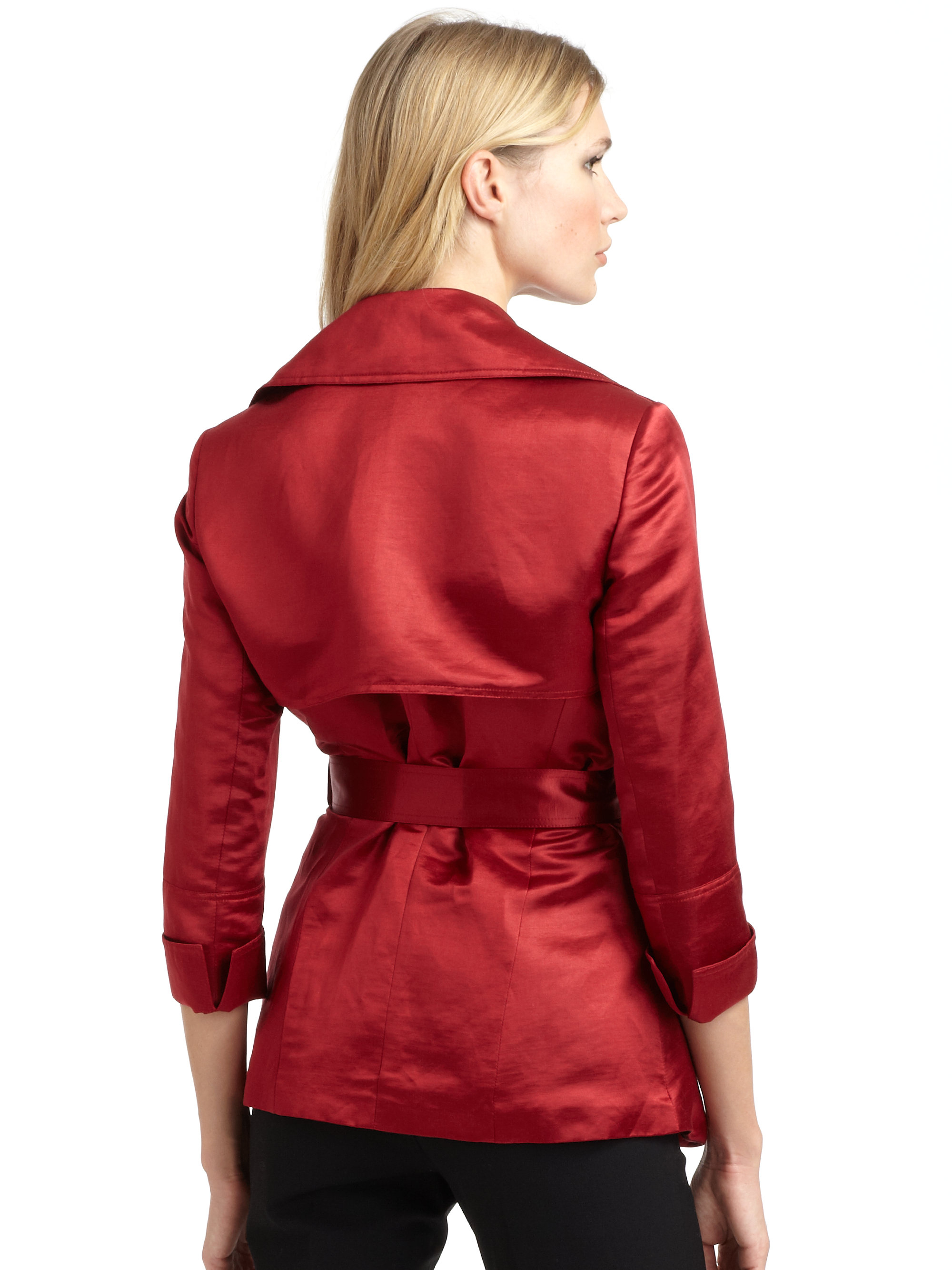 Bebe Belted Peplum Trench Coat In Red Lyst Gallery