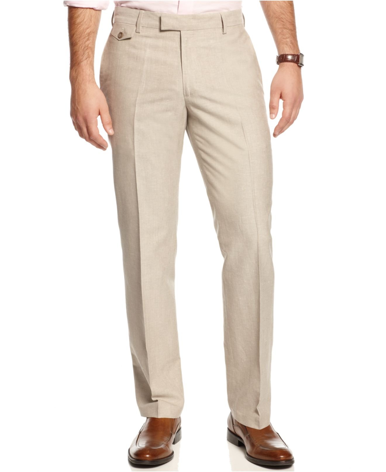 Kenneth Cole Reaction Slim-fit Linen-blend Pants in Khaki (Natural) for ...