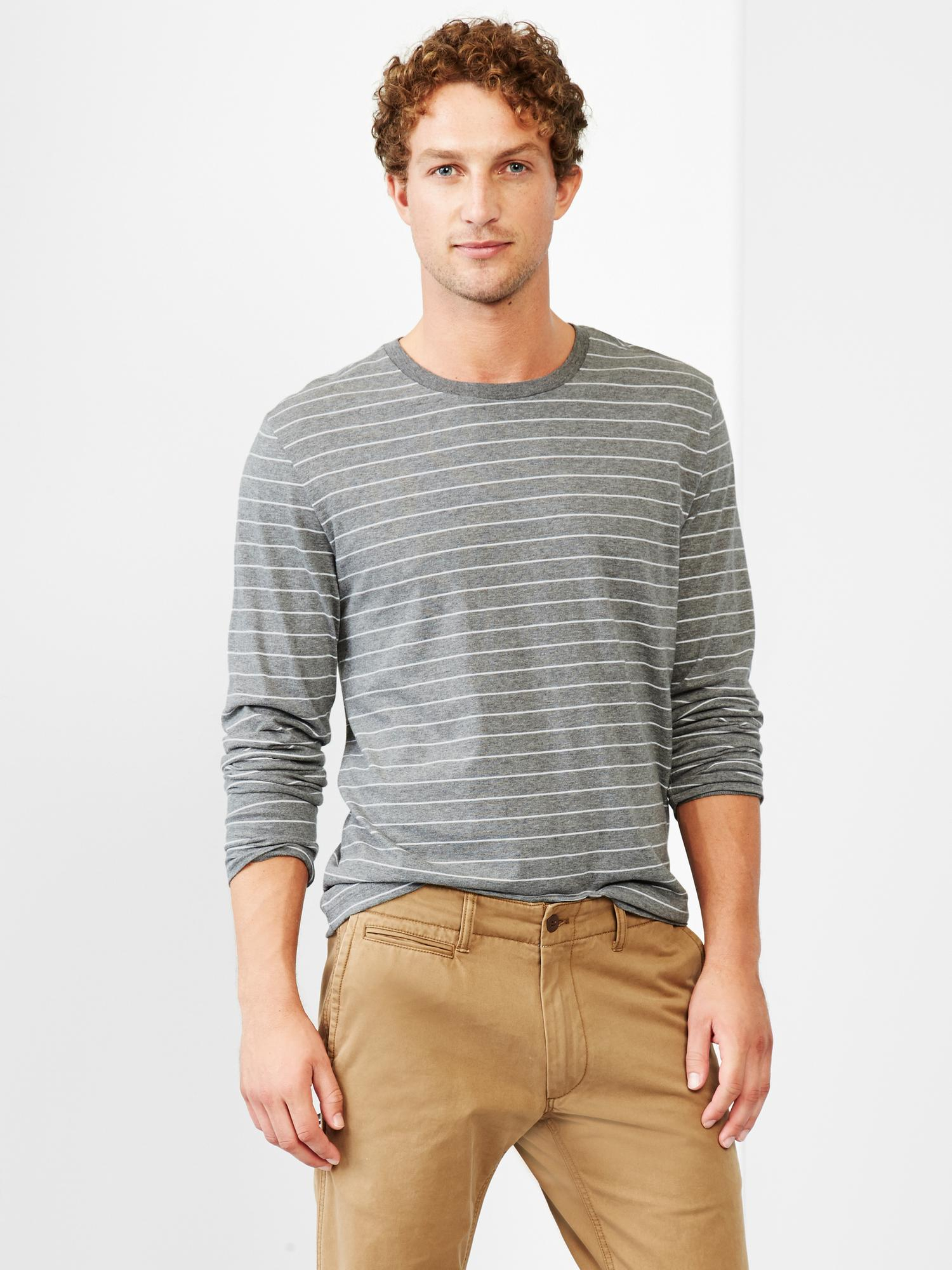 Gap Essential Thin Wide Stripe TShirt in Gray for Men (white stripe