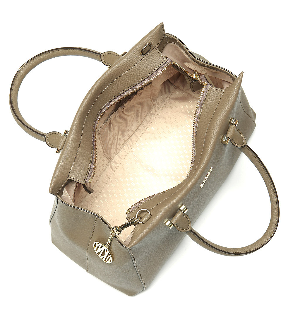 Dkny Handbag With Shoulder Strap In Grey Saffiano Taupe Leather in Gray