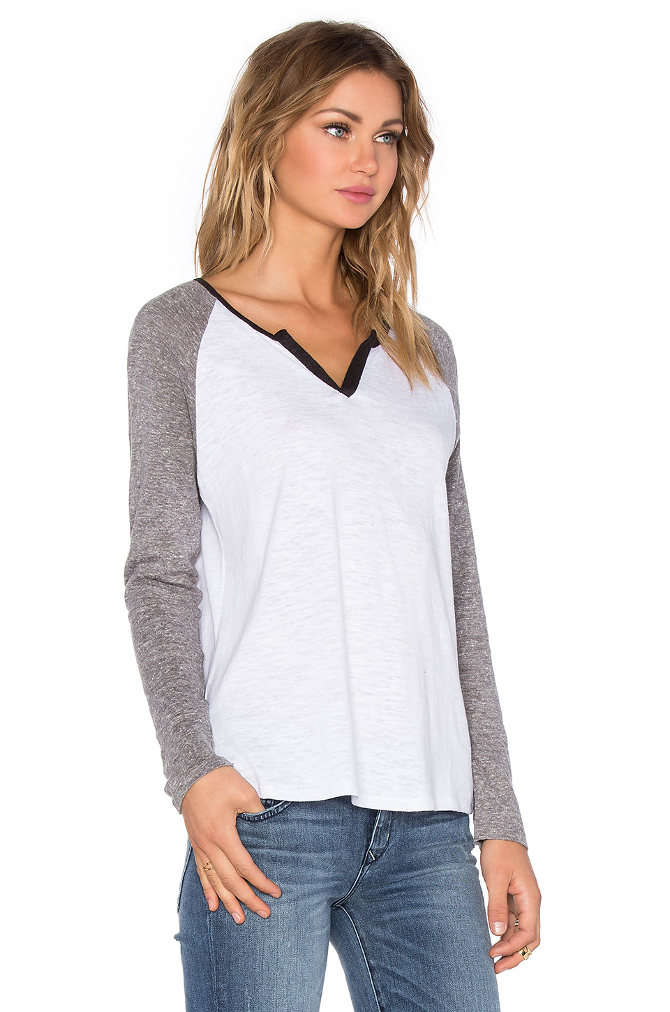 women's v neck baseball tee