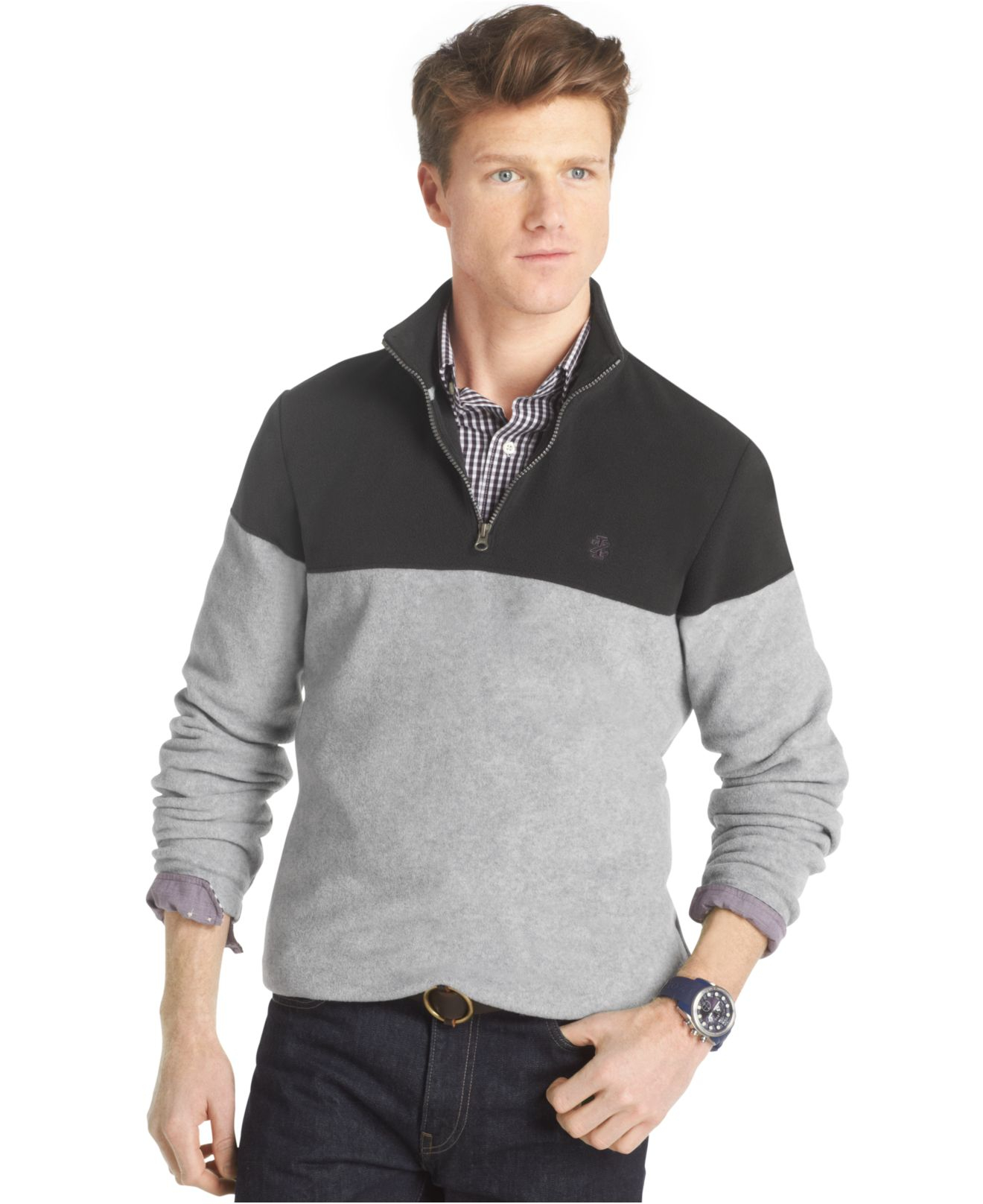 Lyst - Izod Colorblocked Polar-Fleece Quarter-Zip Sweater in Black for Men