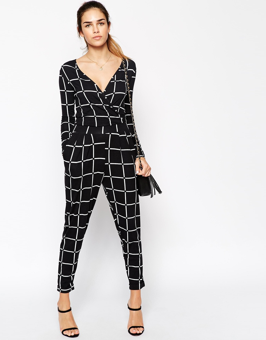grid print jumpsuit