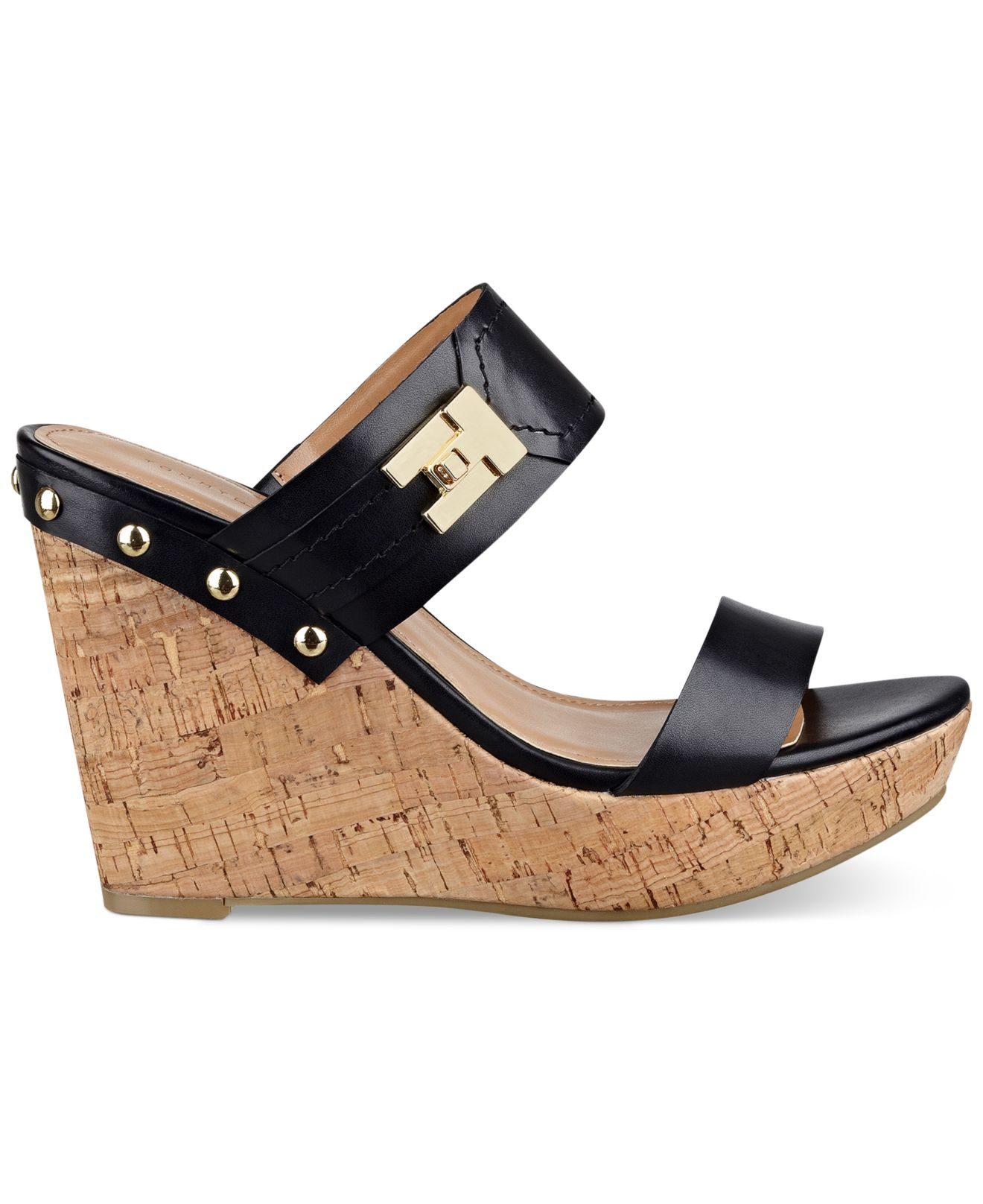 tommy hilfiger black wedge sandals