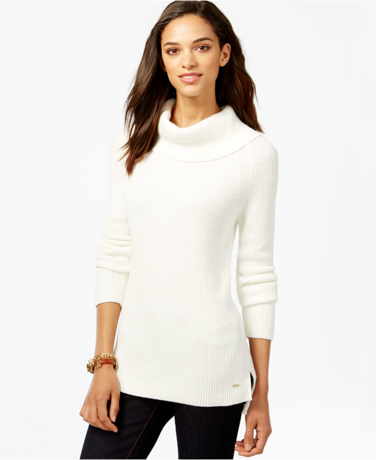 Tommy Hilfiger Ribbed Cowl-neck Sweater in White - Lyst
