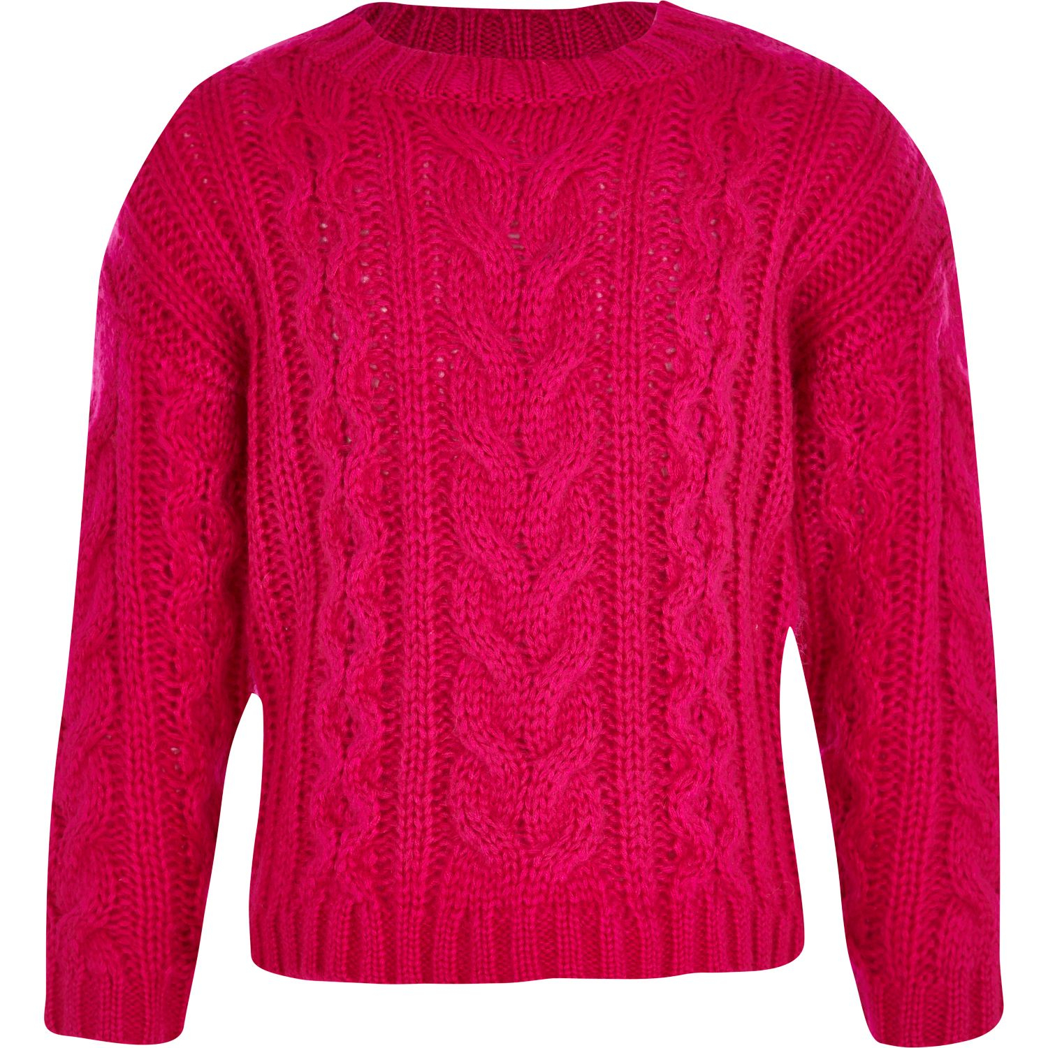 River island Girls Pink Cable Knit Crop Jumper in Pink | Lyst