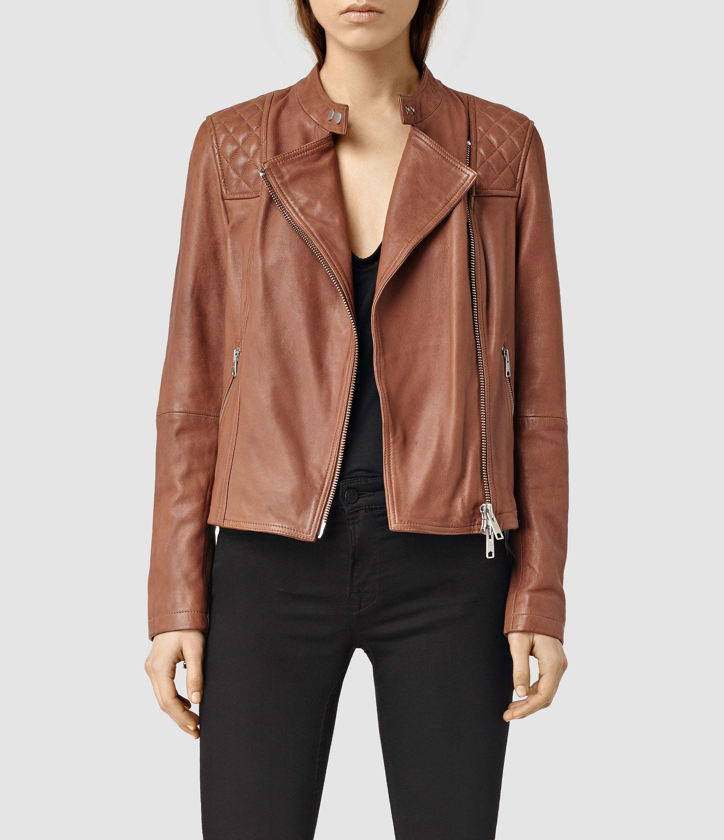 AllSaints Randall Leather Biker Jacket Usa Usa in Brown - Lyst