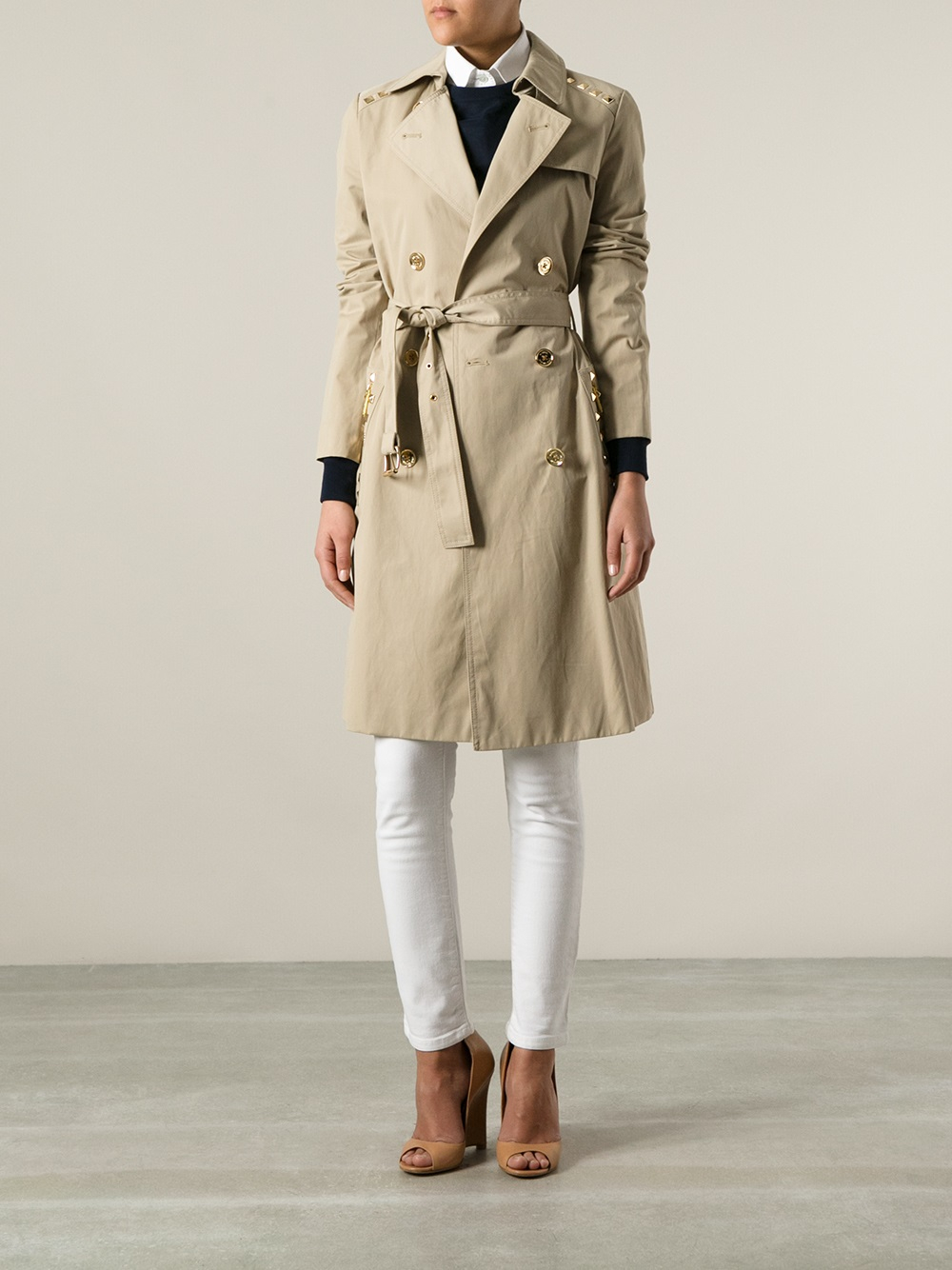 MICHAEL Michael Kors Studded Trench Coat in Natural - Lyst