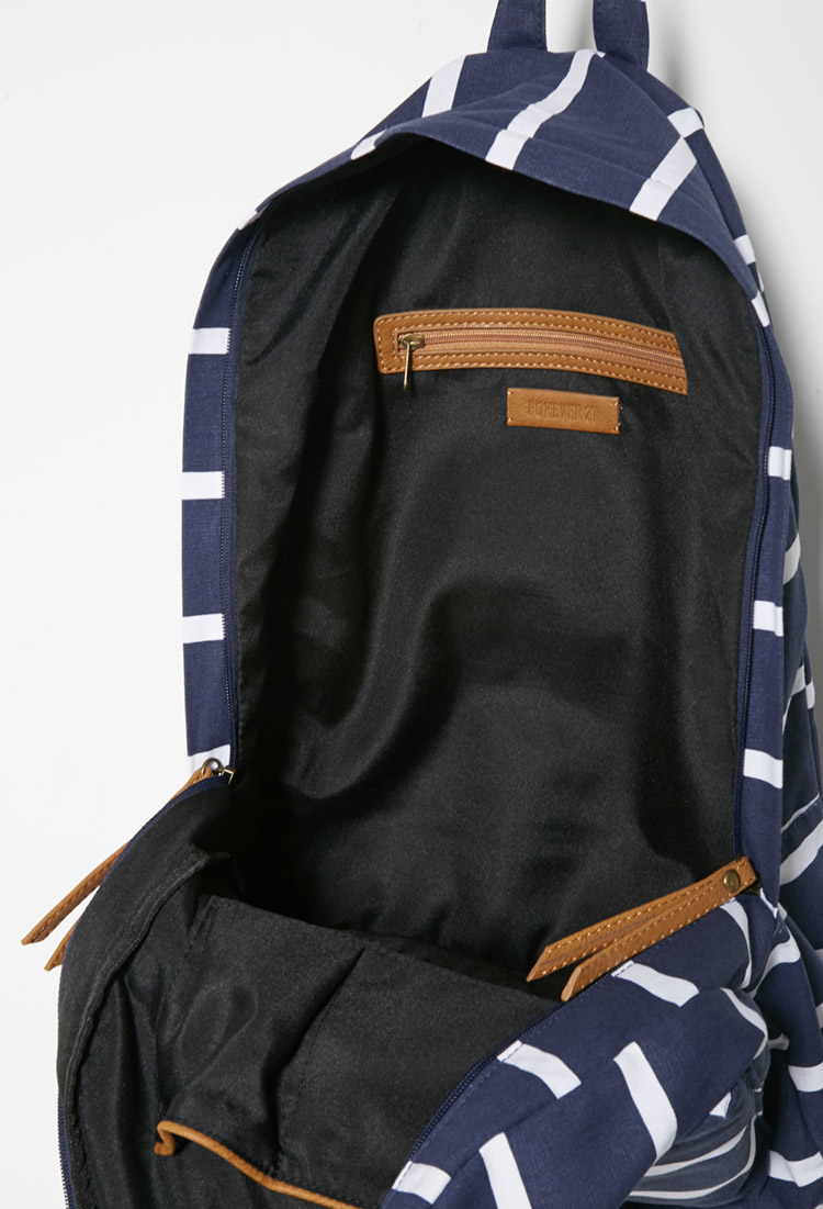 navy and white striped backpack