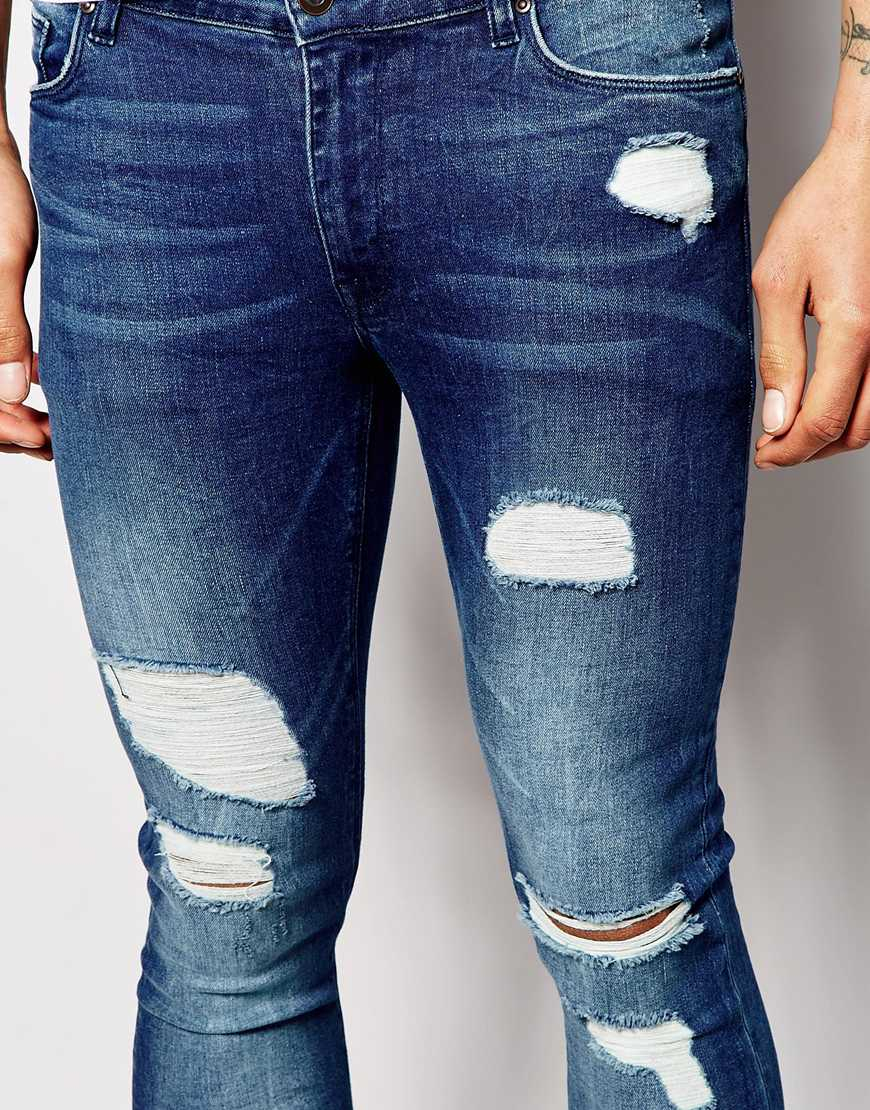 ASOS Extreme Super Skinny Jeans With Mega Rips in Blue for Men Lyst