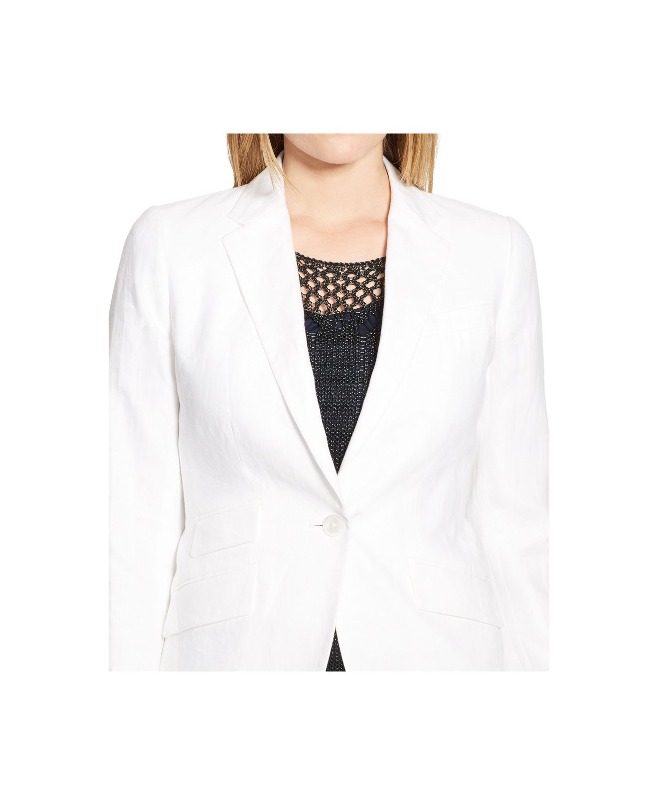 Lauren by Ralph Lauren Plus Size Silk-Linen Blazer in White | Lyst