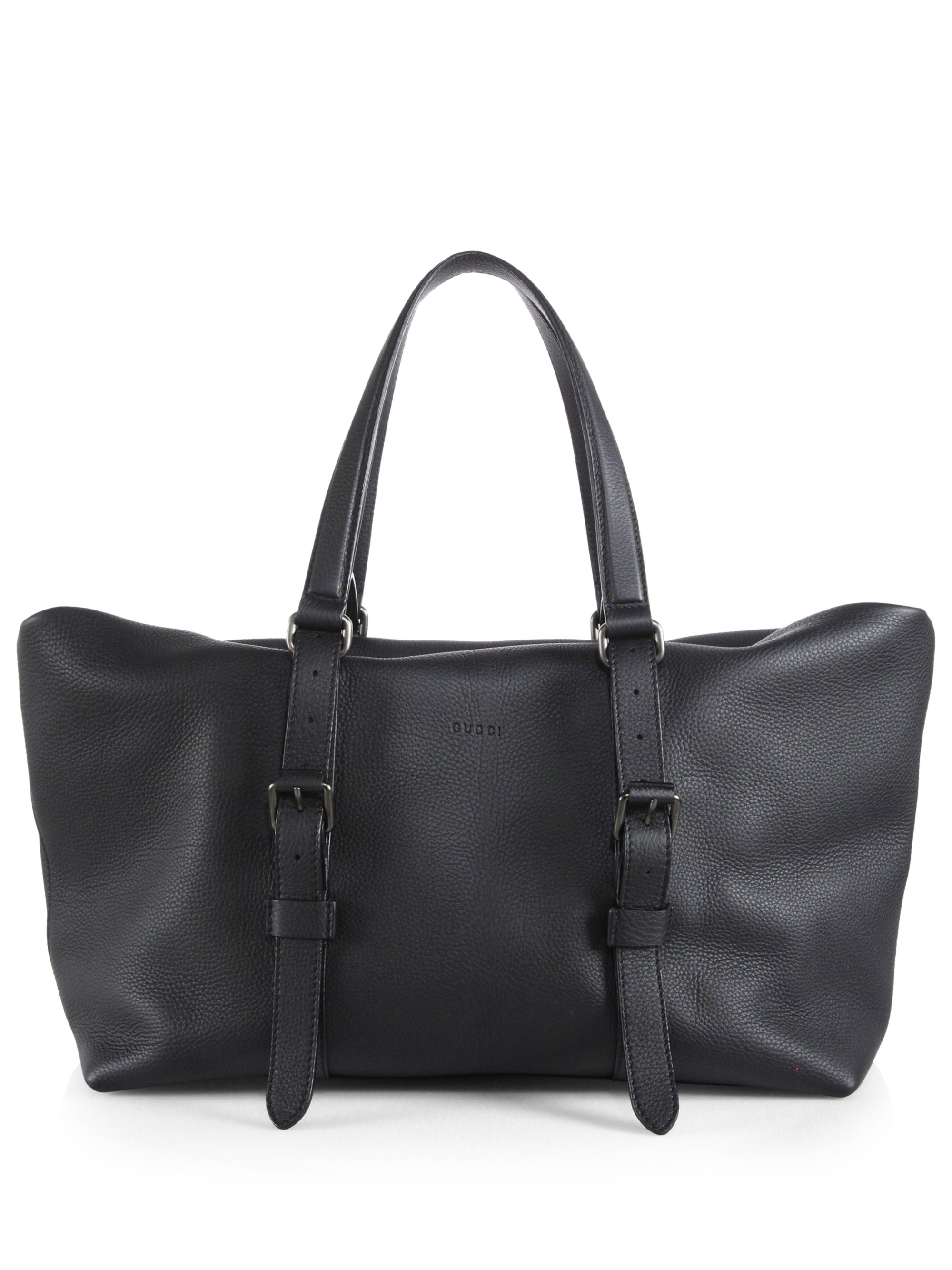 gucci black leather duffle bag