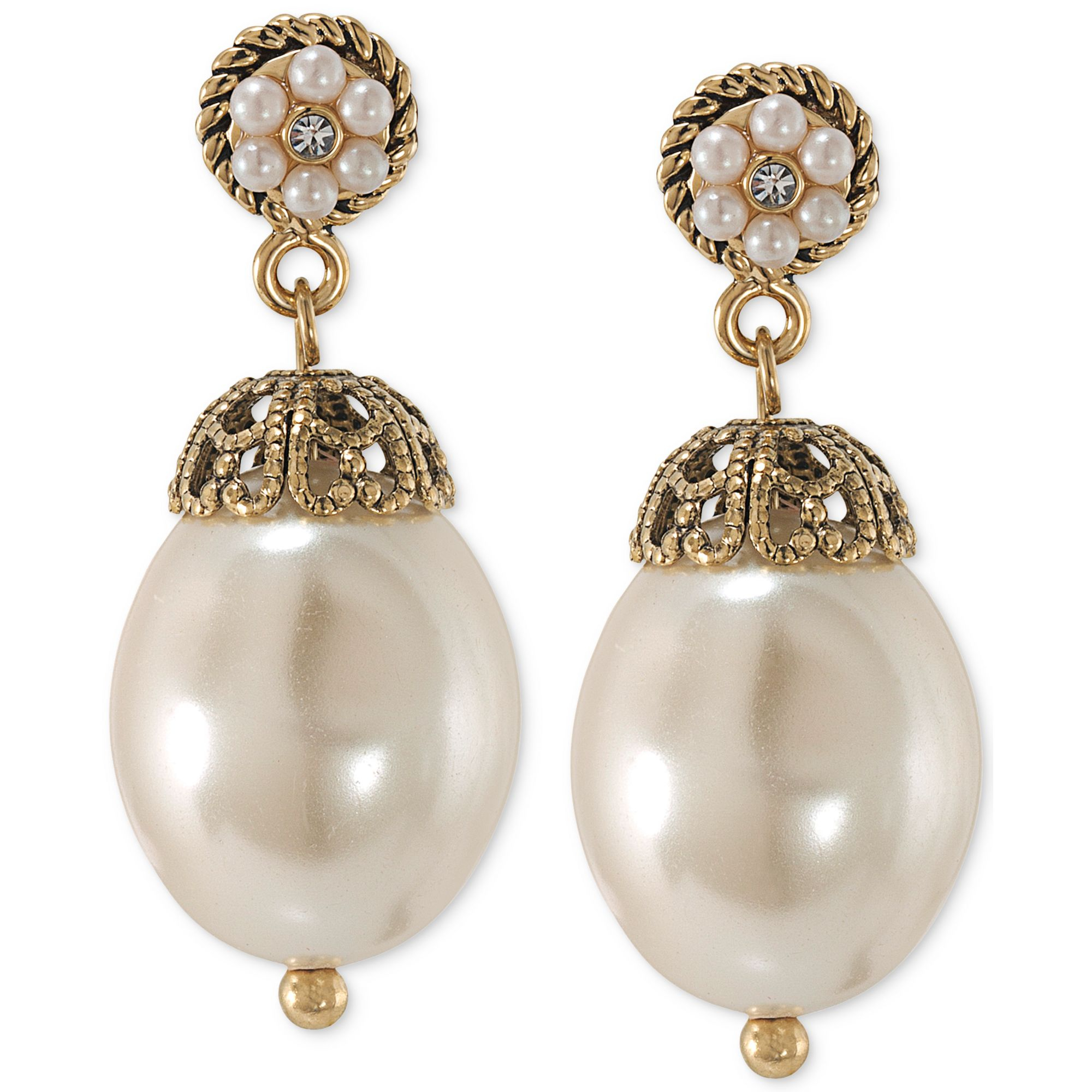 Carolee 14k Antique Goldtone Glass Pearl Drop Earrings in Metallic | Lyst