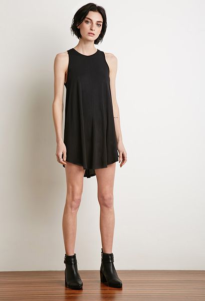 Forever 21 Curved-Hem Trapeze Dress in Black | Lyst
