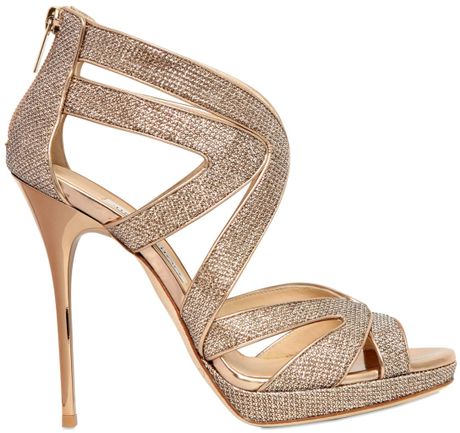 Jimmy Choo 120Mm Collar Glitter Cage Sandals in Pink (ROSE GOLD) | Lyst