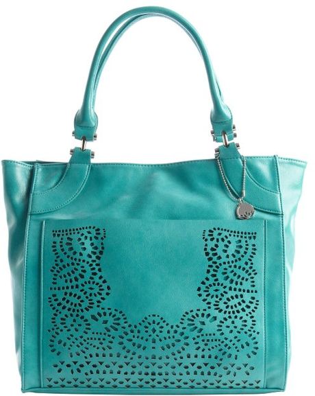 Big Buddha Turquoise Faux Leather Lasercut Detail Violet Tote in Blue ...