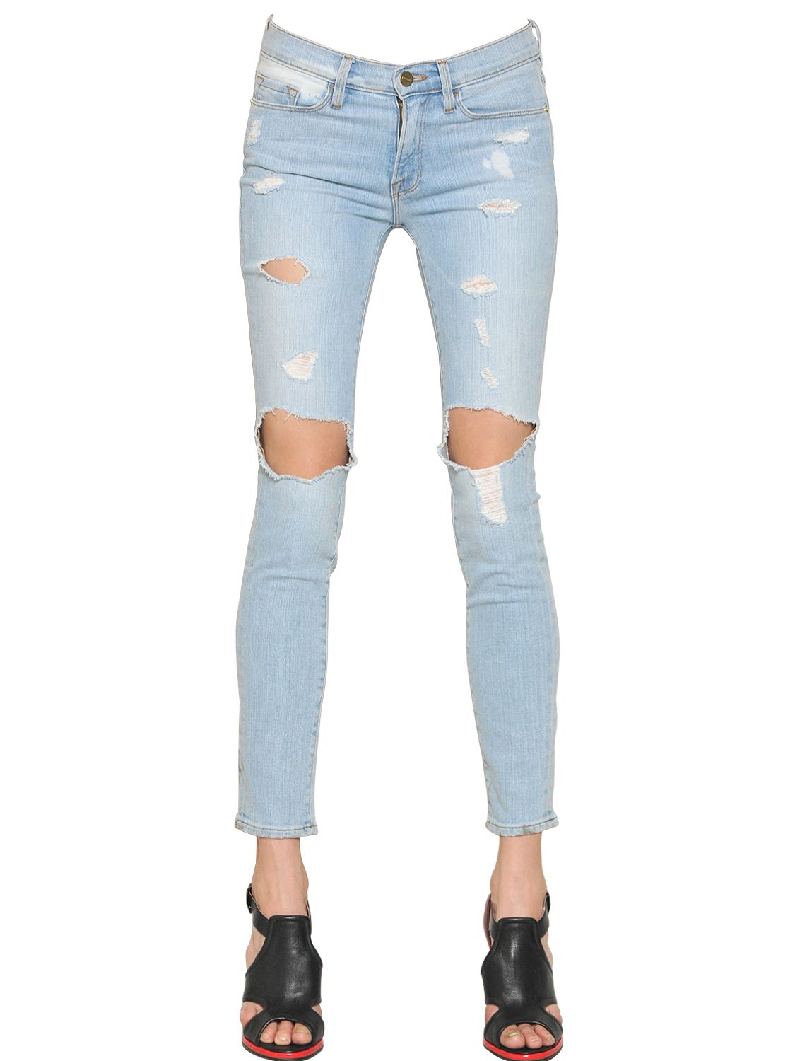 FRAME Skinny Destroyed Cotton Denim Jeans in Blue for Men Lyst