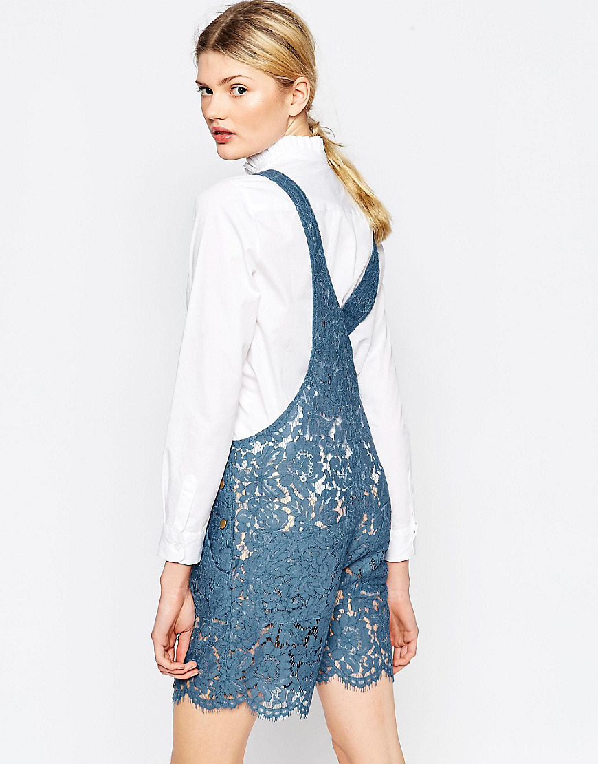 Ganni Gothic Lace Dungaree In Blue - Lyst