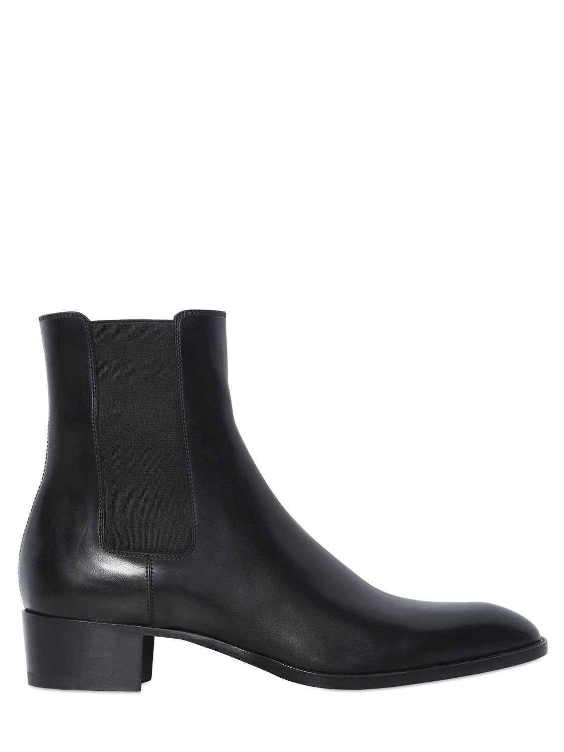 Saint Laurent 40mm Wyatt Leather Chelsea Cropped Boots in Black 