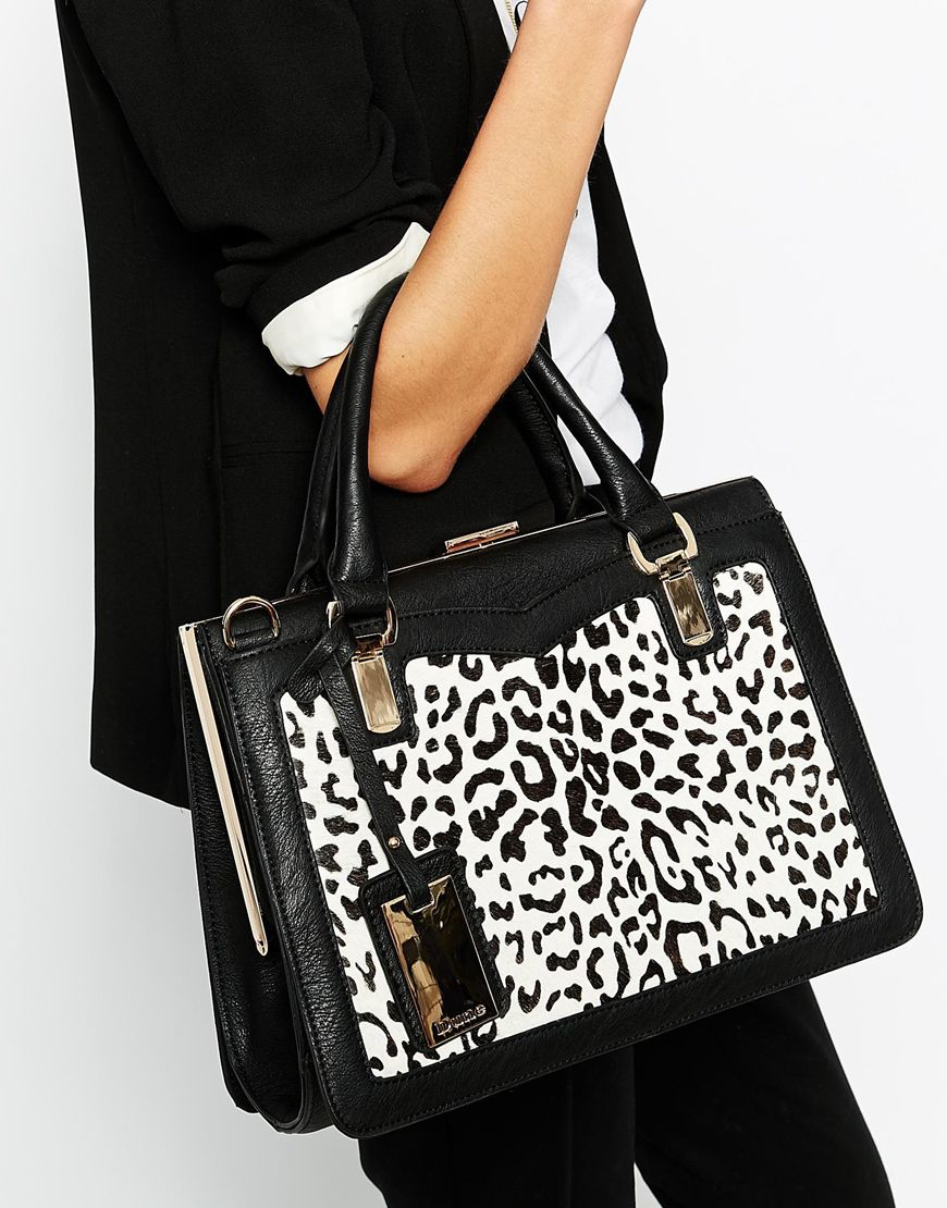 dune black and leopard print bag
