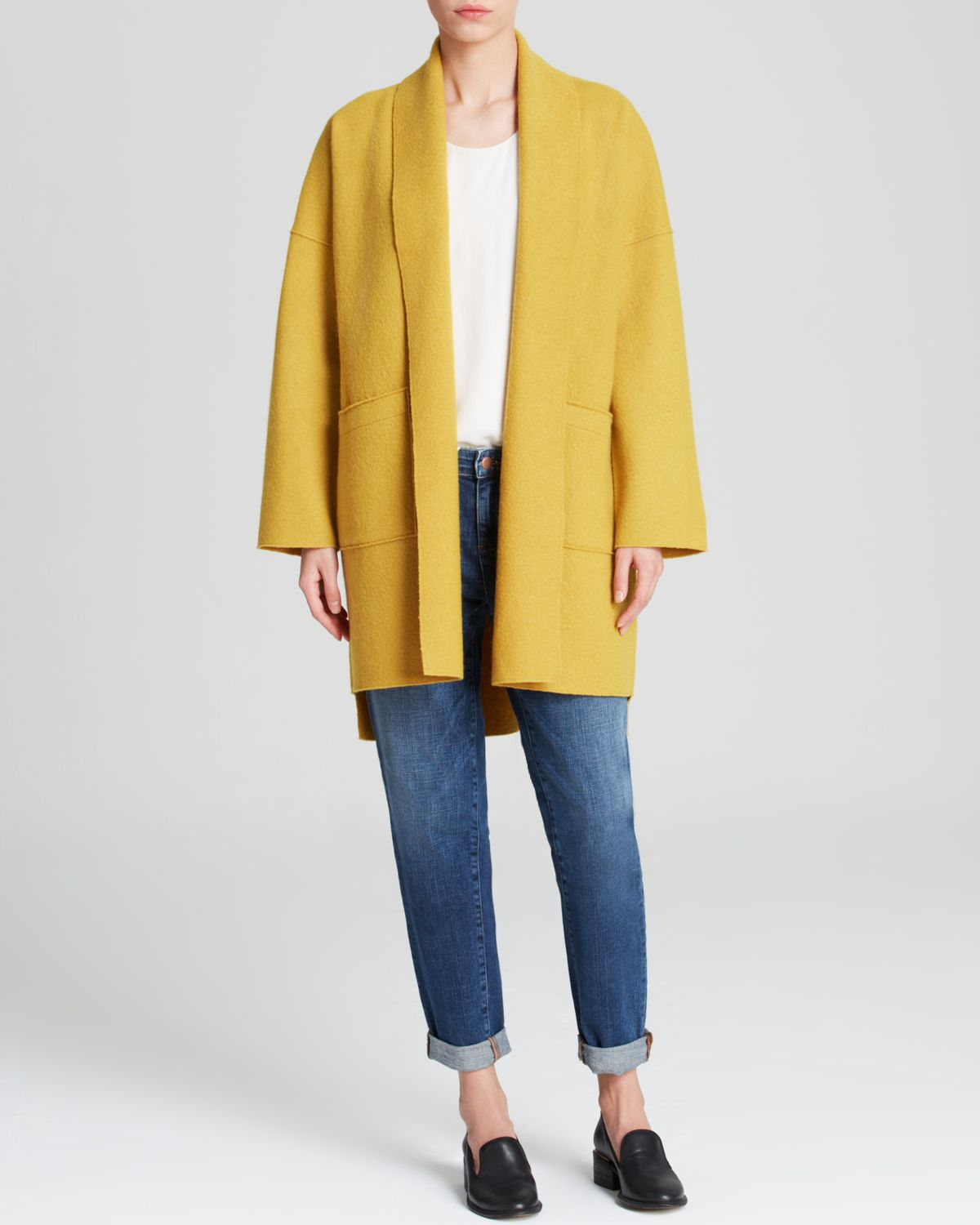 Eileen Fisher Wool Kimono Coat in Yellow Lyst