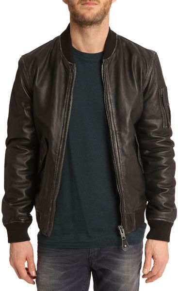 Schott Nyc Black Leather Bomber Jacket in Black for Men | Lyst