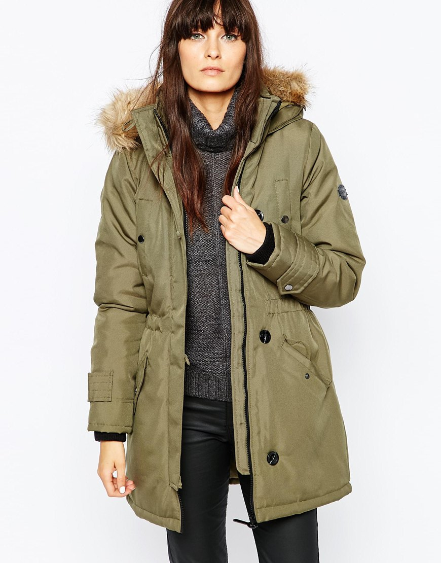 Forhandle harmonisk anspore Vero Moda Parka With Faux Fur Hood in Green - Lyst