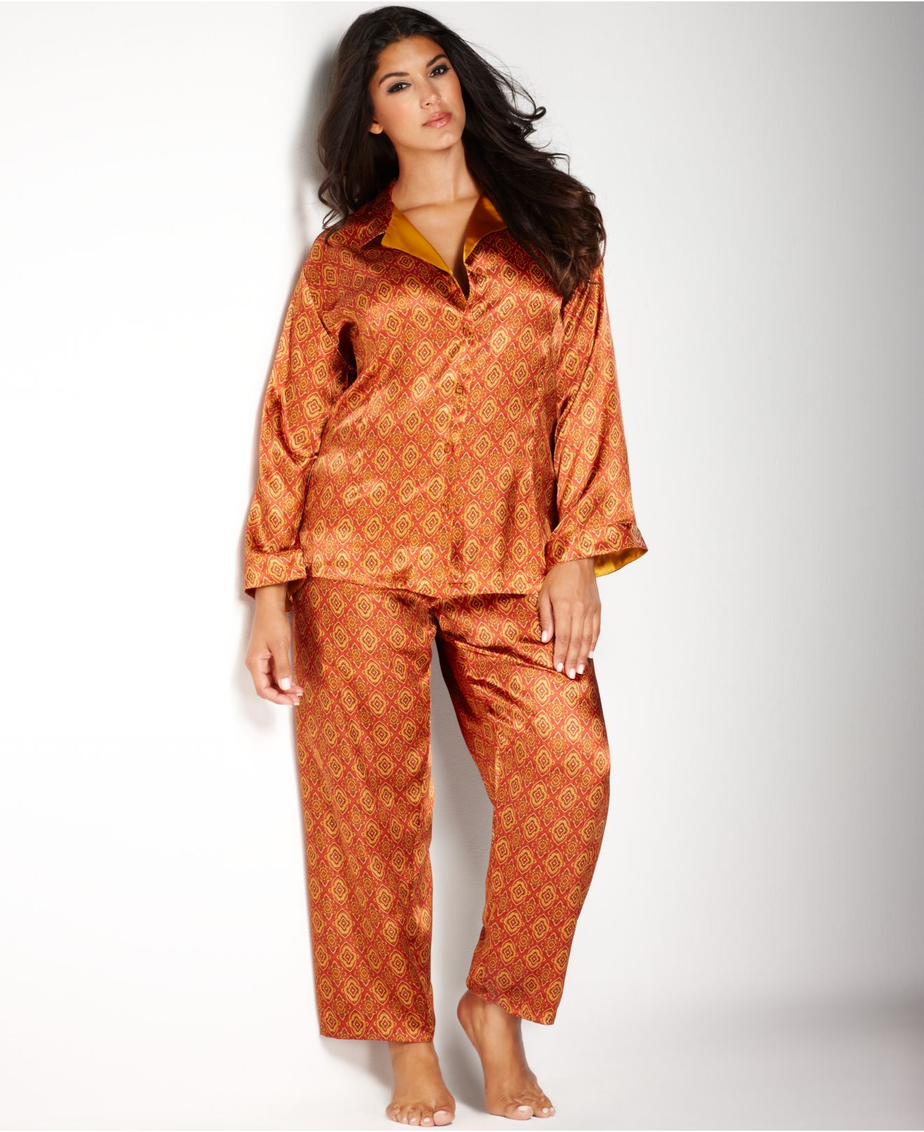 Engel nogle få Leopard Jones New York Plus Size Printed Satin Pajama Set in Orange - Lyst