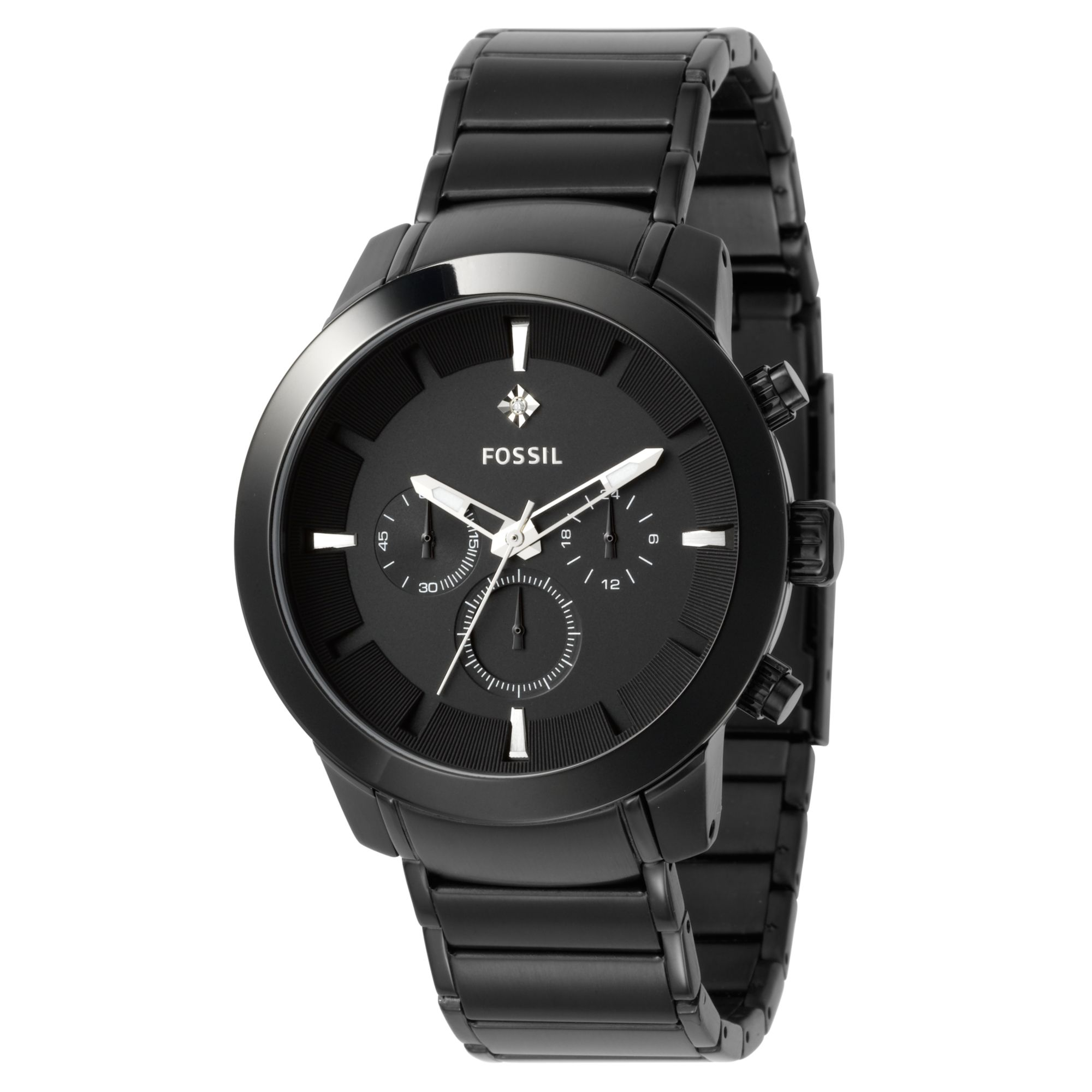 Fossil Watch Men Diamond Accent Chronograph Black Ion Plated 