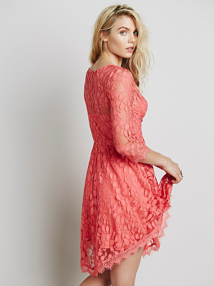 Free people Floral Mesh Lace Dress in Black | Lyst