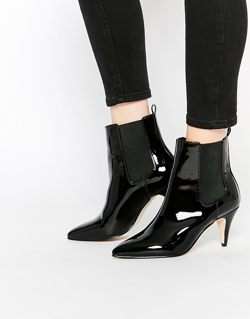ASOS Leather Revenge Pointed Kitten Heel Chelsea Boots in Black - Lyst