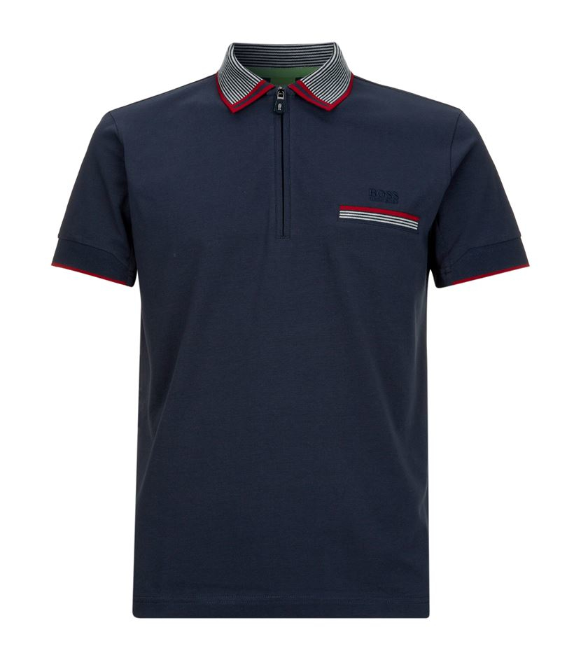Boss Green Stripe Collar Zip Polo Shirt in Blue for Men | Lyst