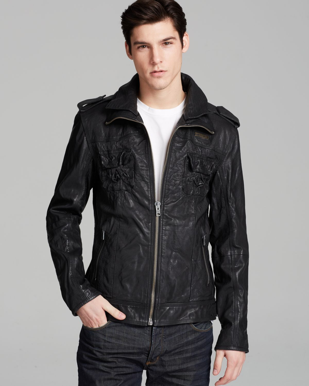 Superdry Ryan Leather Jacket in Black for Men | Lyst