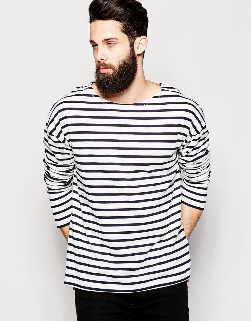 ASOS Oversized Striped Long Sleeve T-shirt With Boat Neck in Blue