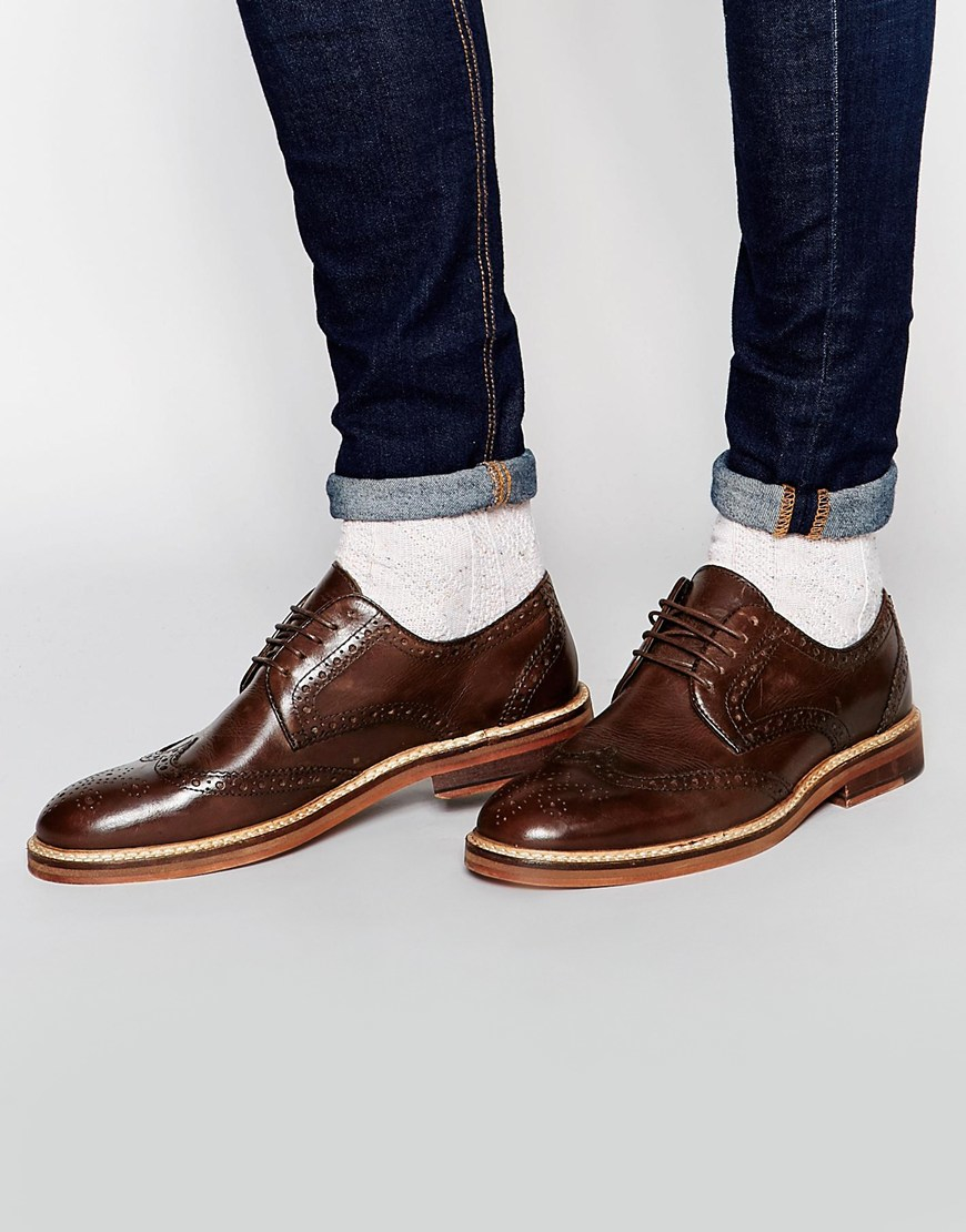 ASOS Brogue Shoes In Brown Leather With Heavy Sole for Men
