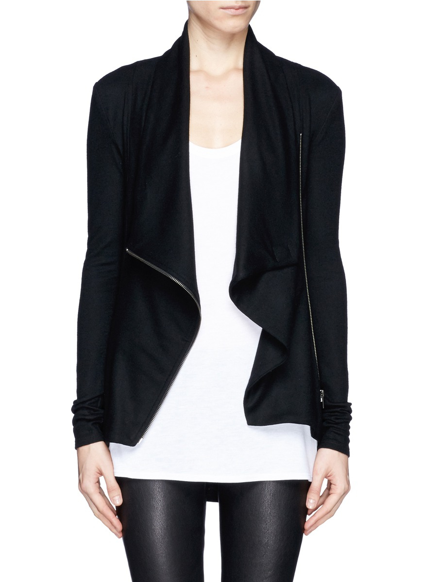 Helmut Lang Drape Collar Zip Wool Jacket In Black Lyst