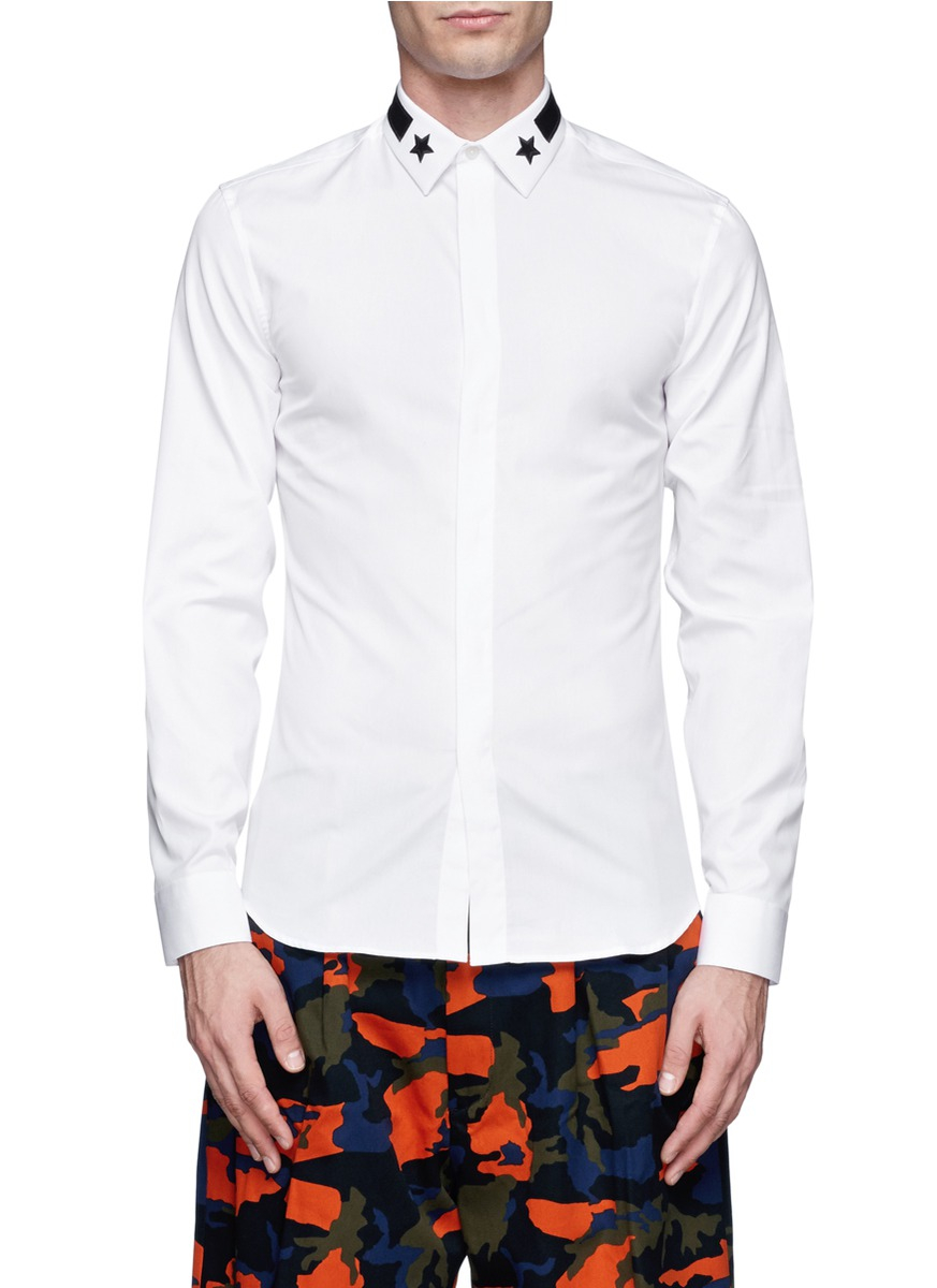 Givenchy Stars And Stripe Collar Patch Shirt in White for Men | Lyst