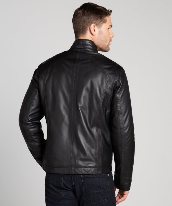 Ermenegildo zegna Sport Black Lambskin Leather Zip Front Moto Jacket in ...
