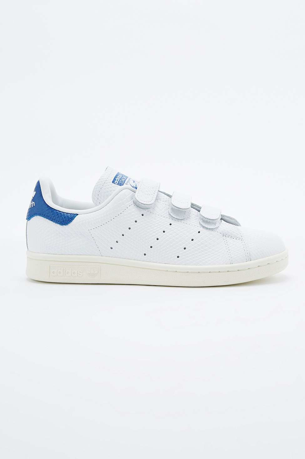adidas originals stan smith velcro trainers in white and blue